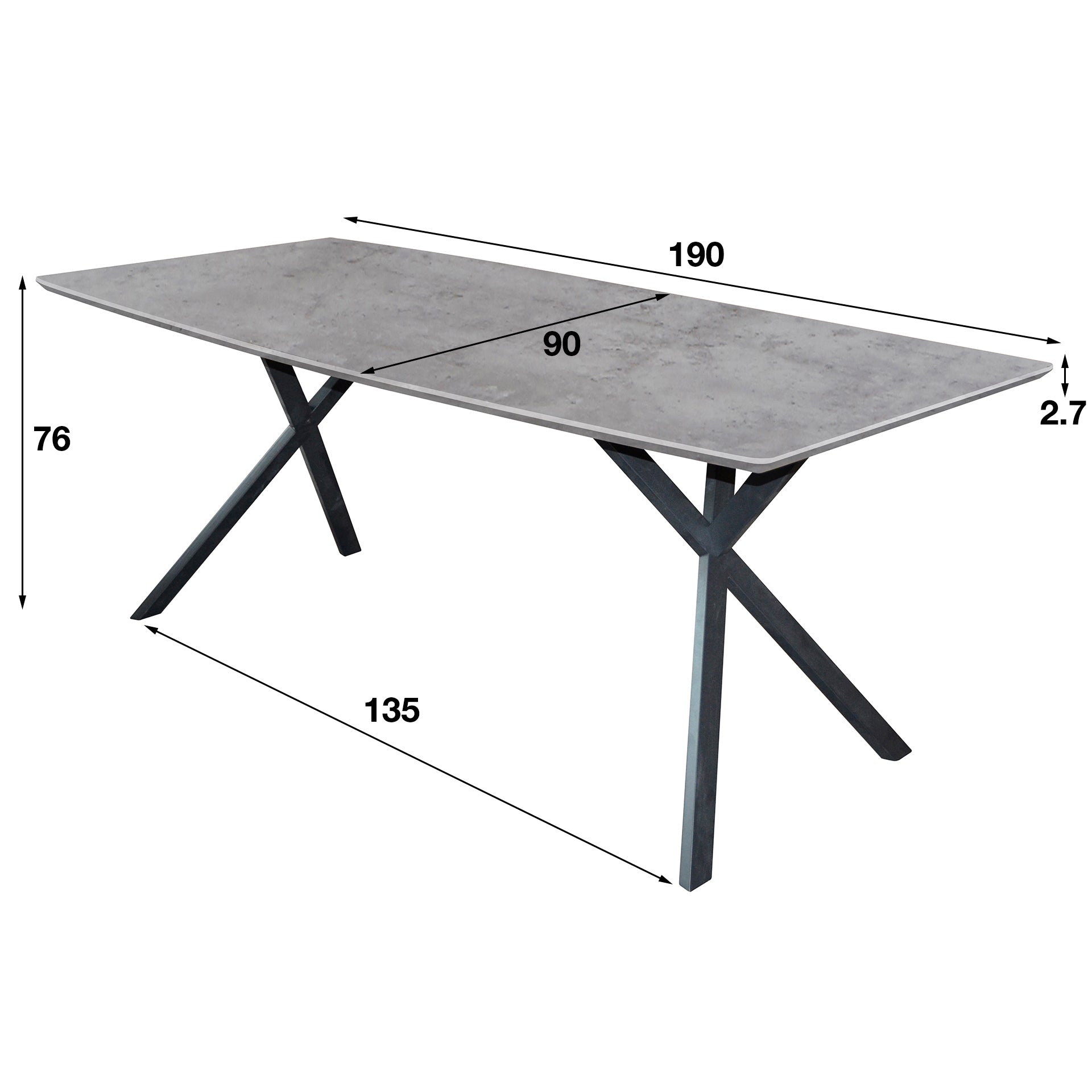 Eettafel Ovaal Blad 190Cm 3D Beton Grijs