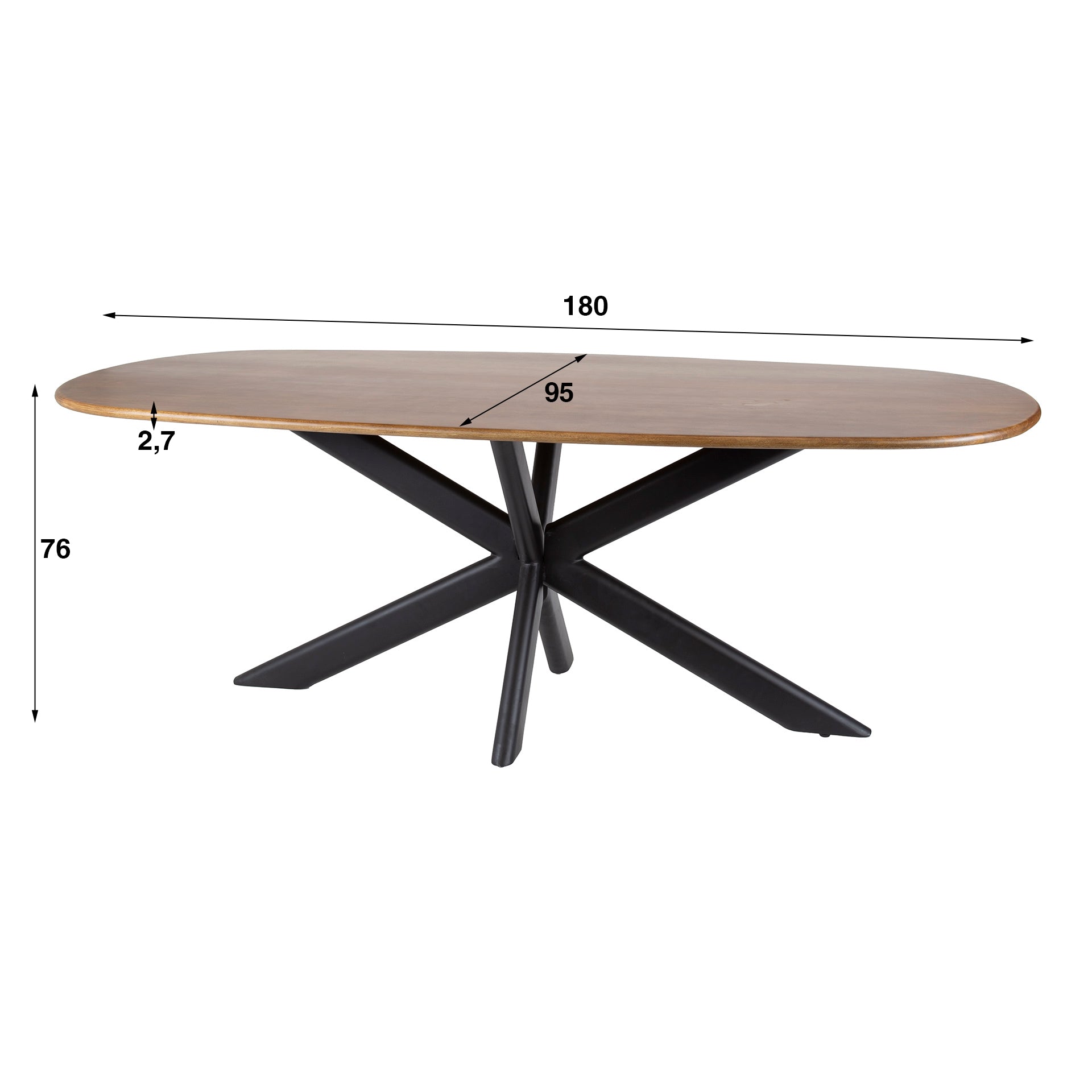 Eettafel Cliff Ovale Buis 180Cm Massief Mango Zand