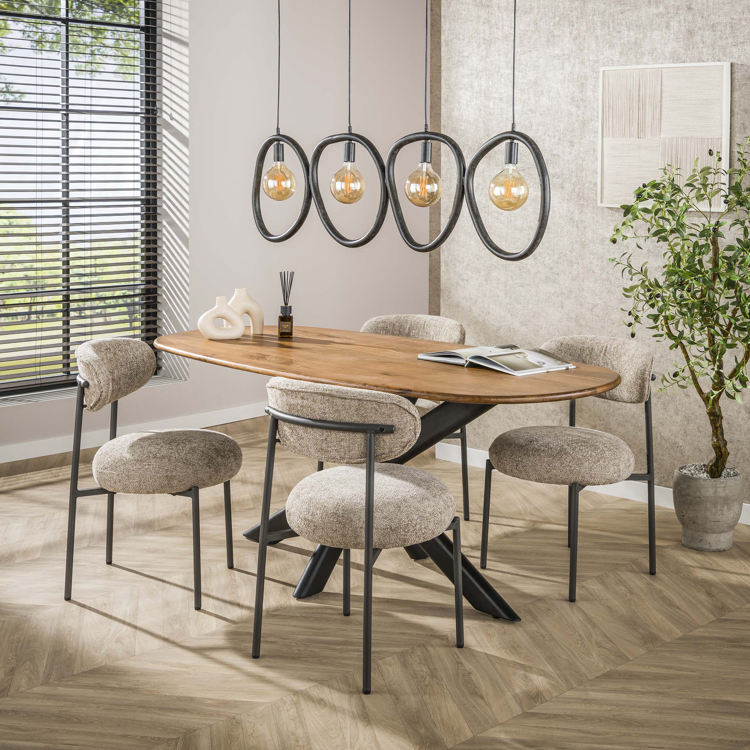 Eettafel Cliff Ovale Buis 180Cm Massief Mango Zand