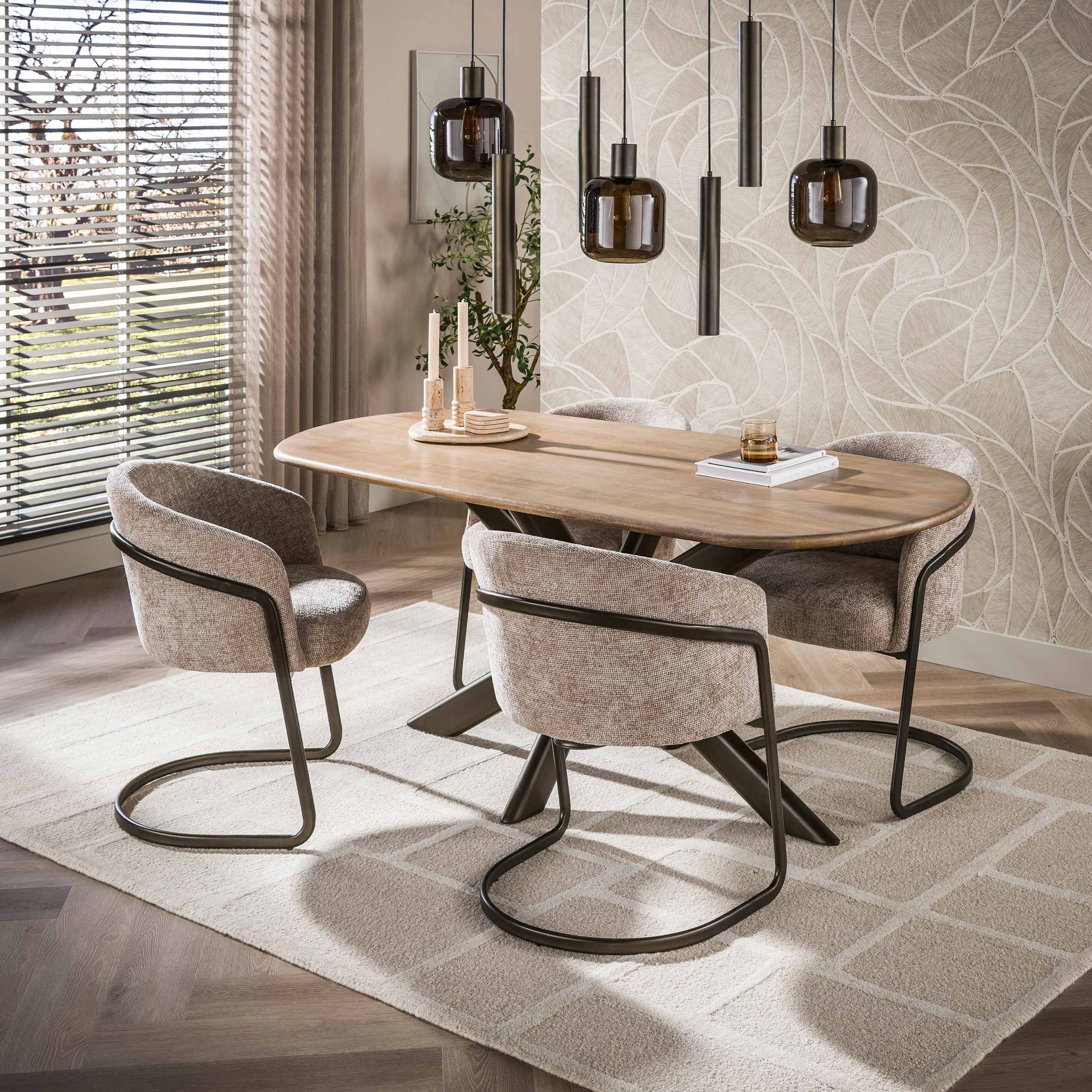 Eettafel Cliff Ovale Buis 180Cm Massief Mango Zand