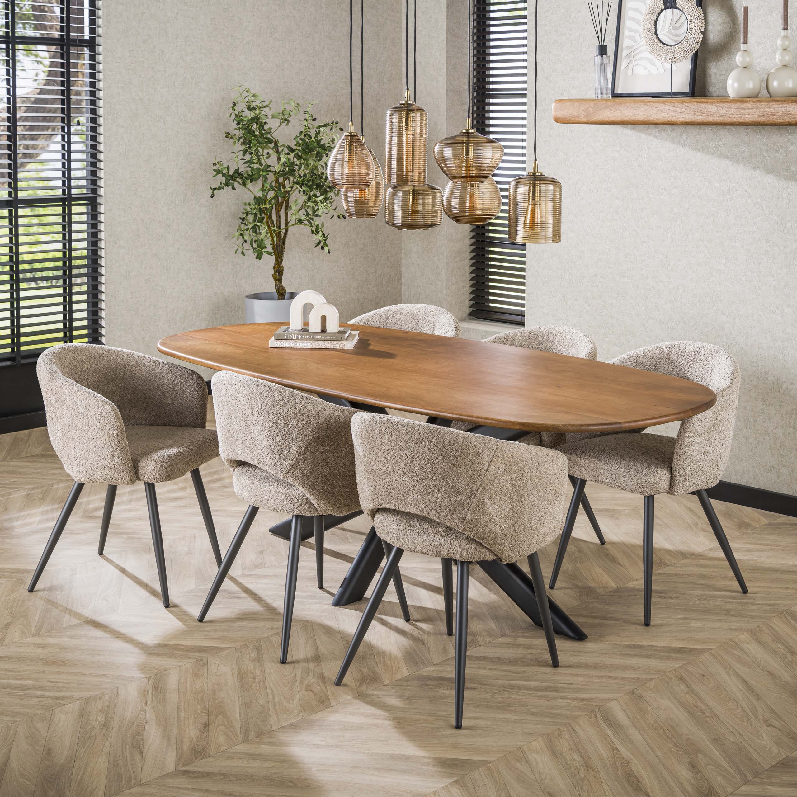 Eettafel Cliff ovale buis 215cm / Massief mango zand