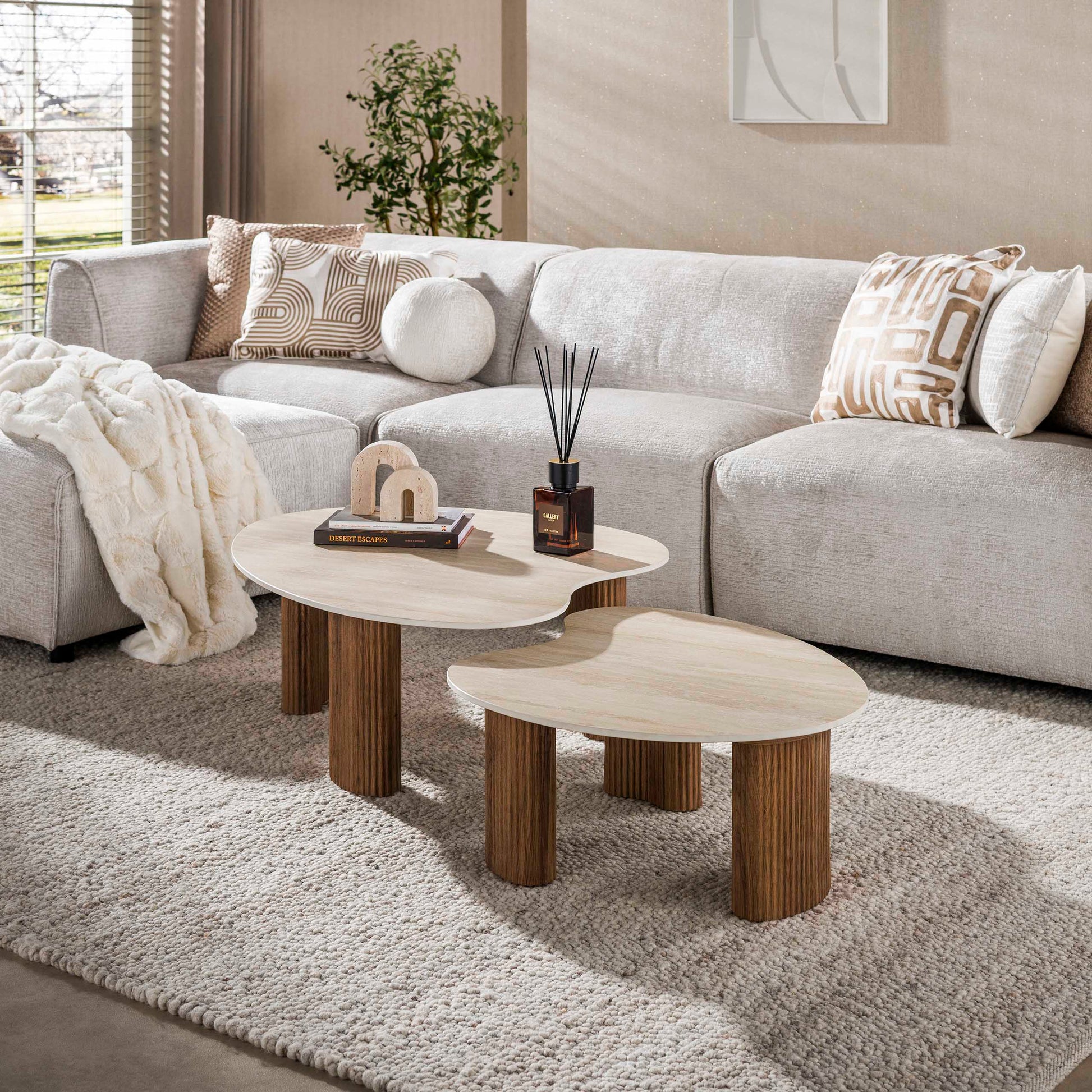 Salontafel Ceramo aperto set van 2 / 3D keramiek travertin