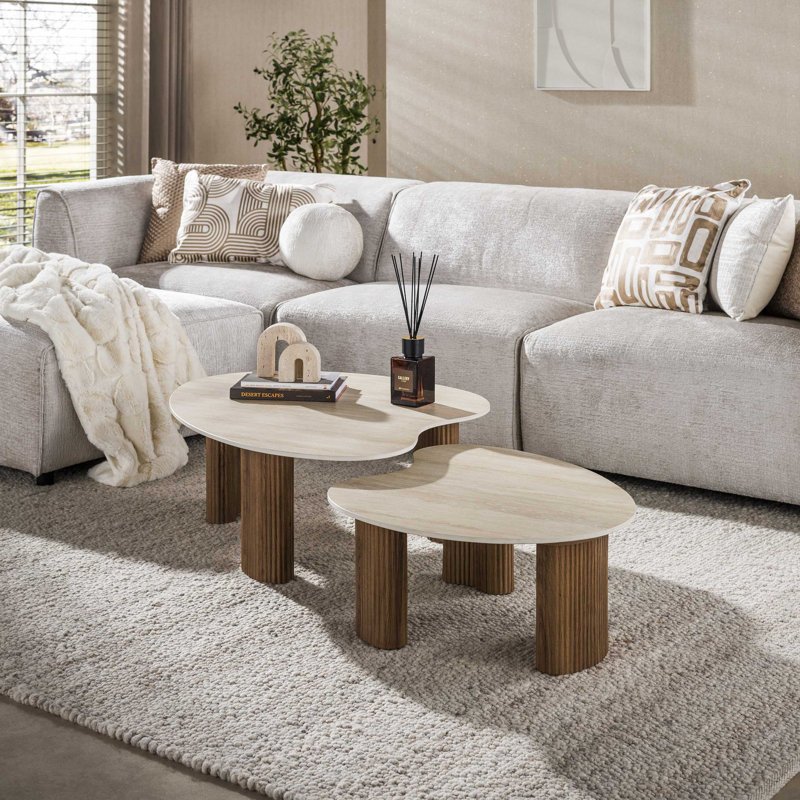 Salontafel Ceramo aperto set van 2 / 3D keramiek travertin