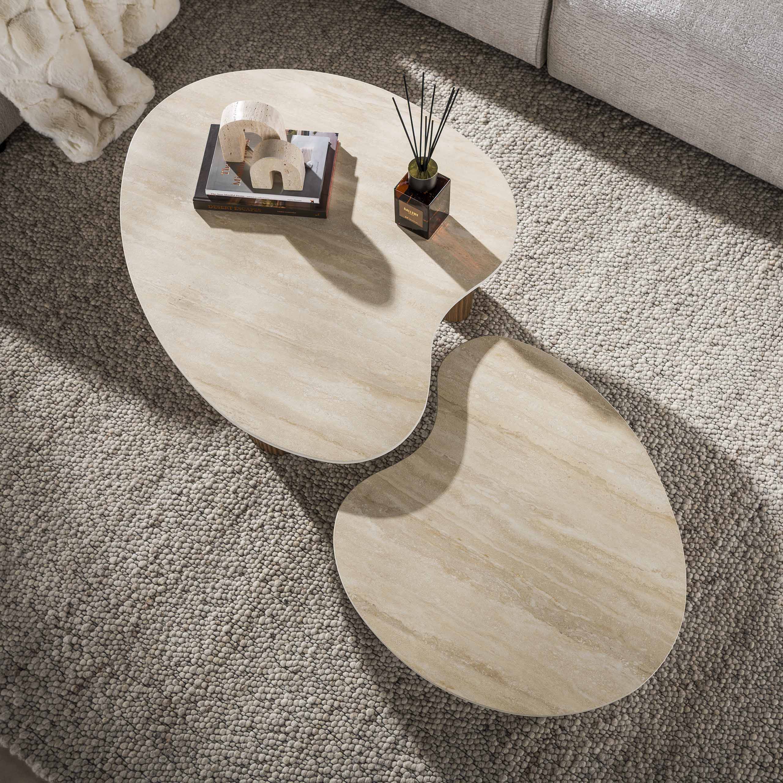 Salontafel Ceramo aperto set van 2 / 3D keramiek travertin
