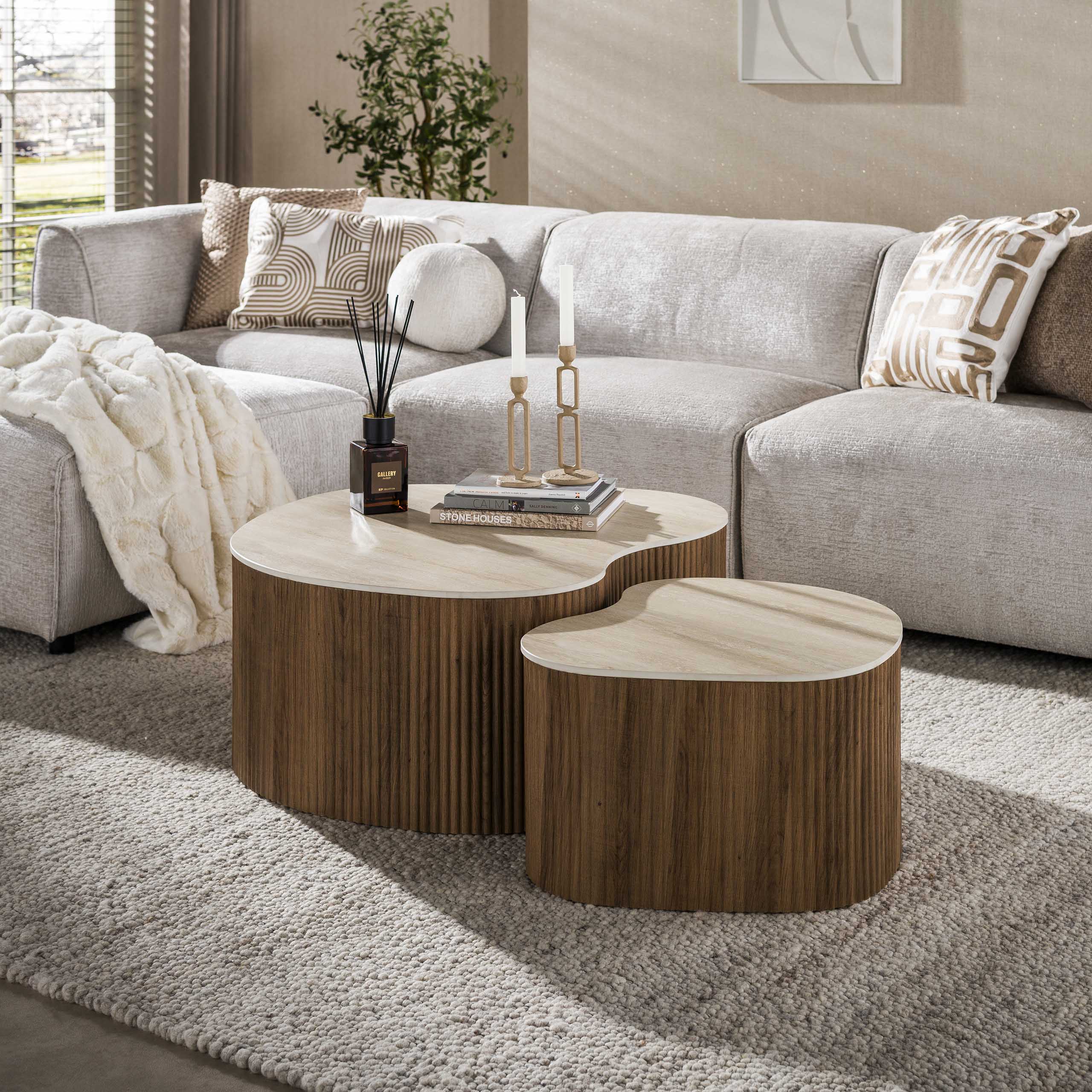 Salontafel Ceramo medio set van 2 / 3D keramiek travertin