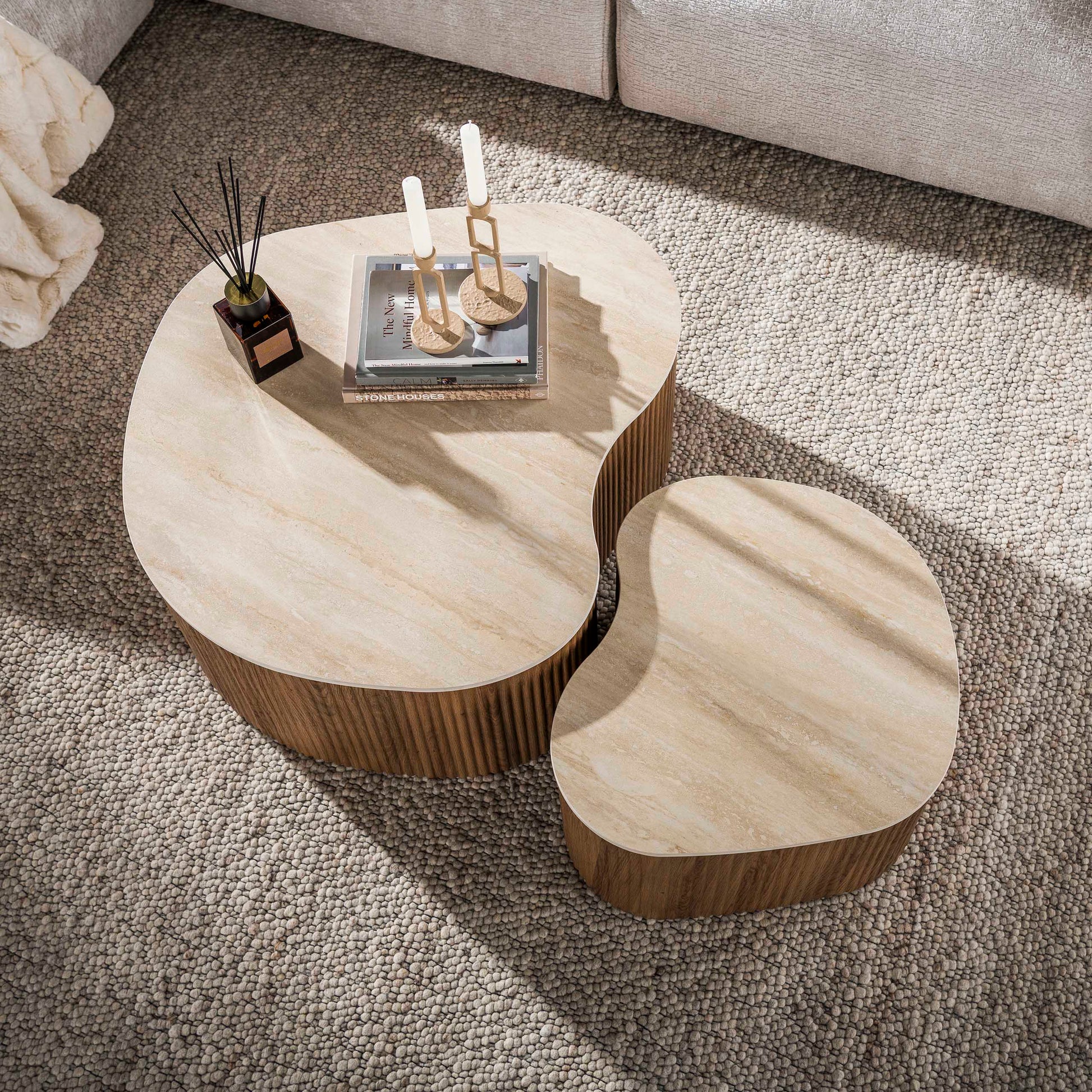 Salontafel Ceramo medio set van 2 / 3D keramiek travertin