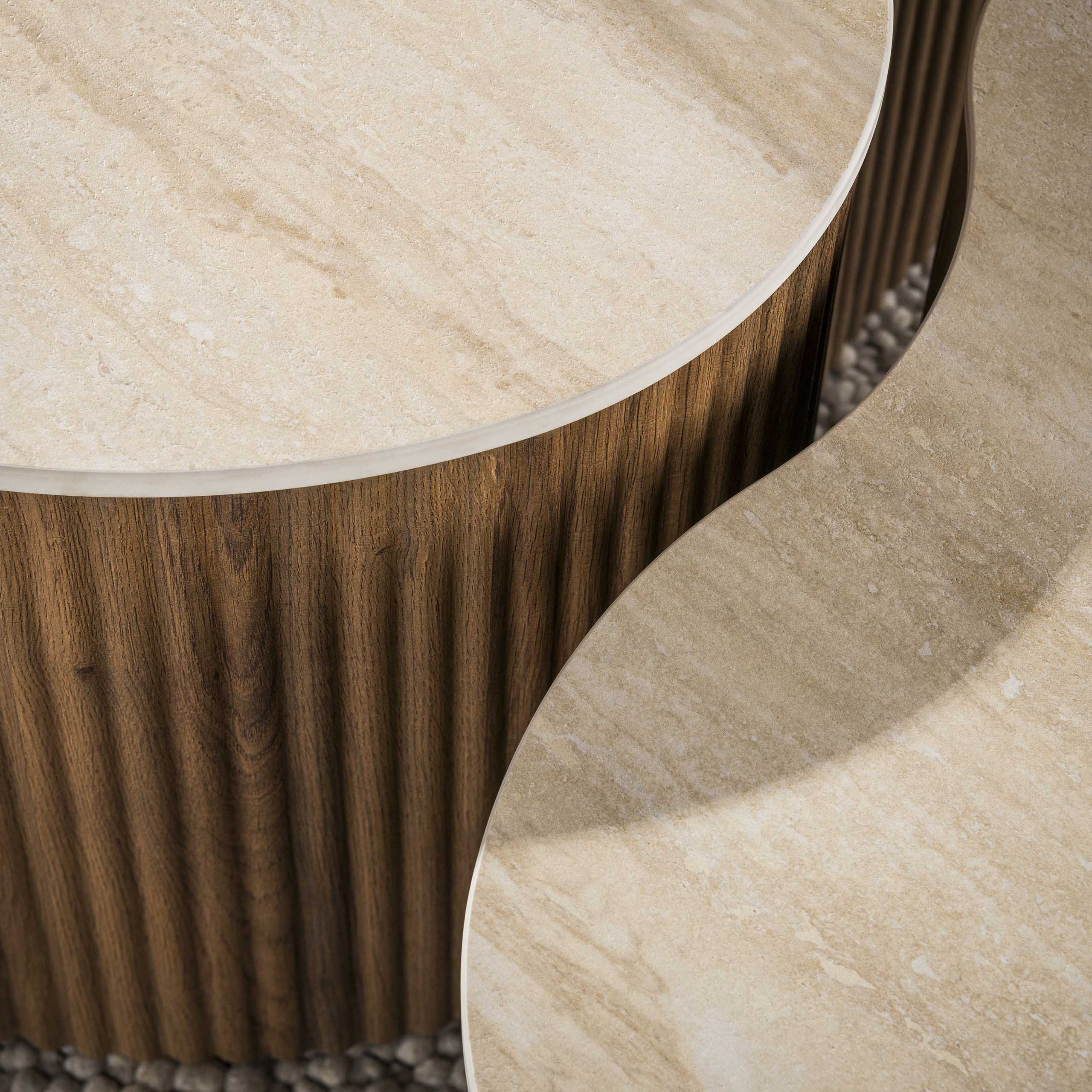 Salontafel Ceramo medio set van 2 / 3D keramiek travertin