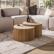 Salontafel Ceramo half rond set van 2 / 3D keramiek travertin