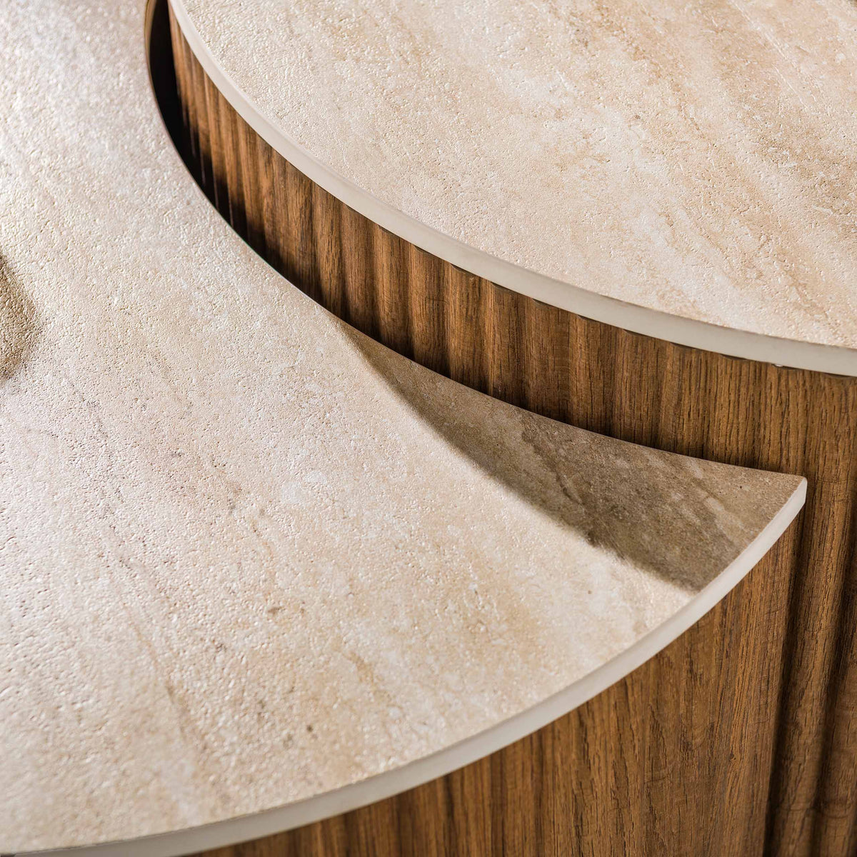 Salontafel Ceramo half rond set van 2 / 3D keramiek travertin