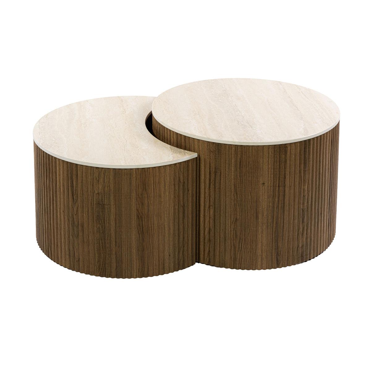 Salontafel Ceramo half rond set van 2 / 3D keramiek travertin
