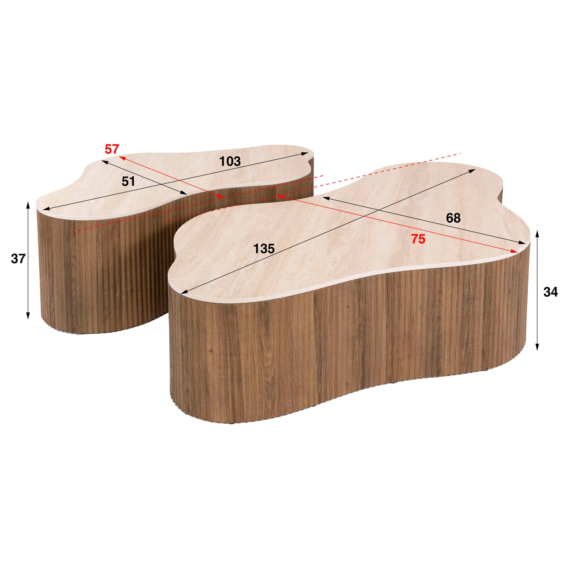 Salontafel Ceramo grande set van 2 / 3D keramiek travertin
