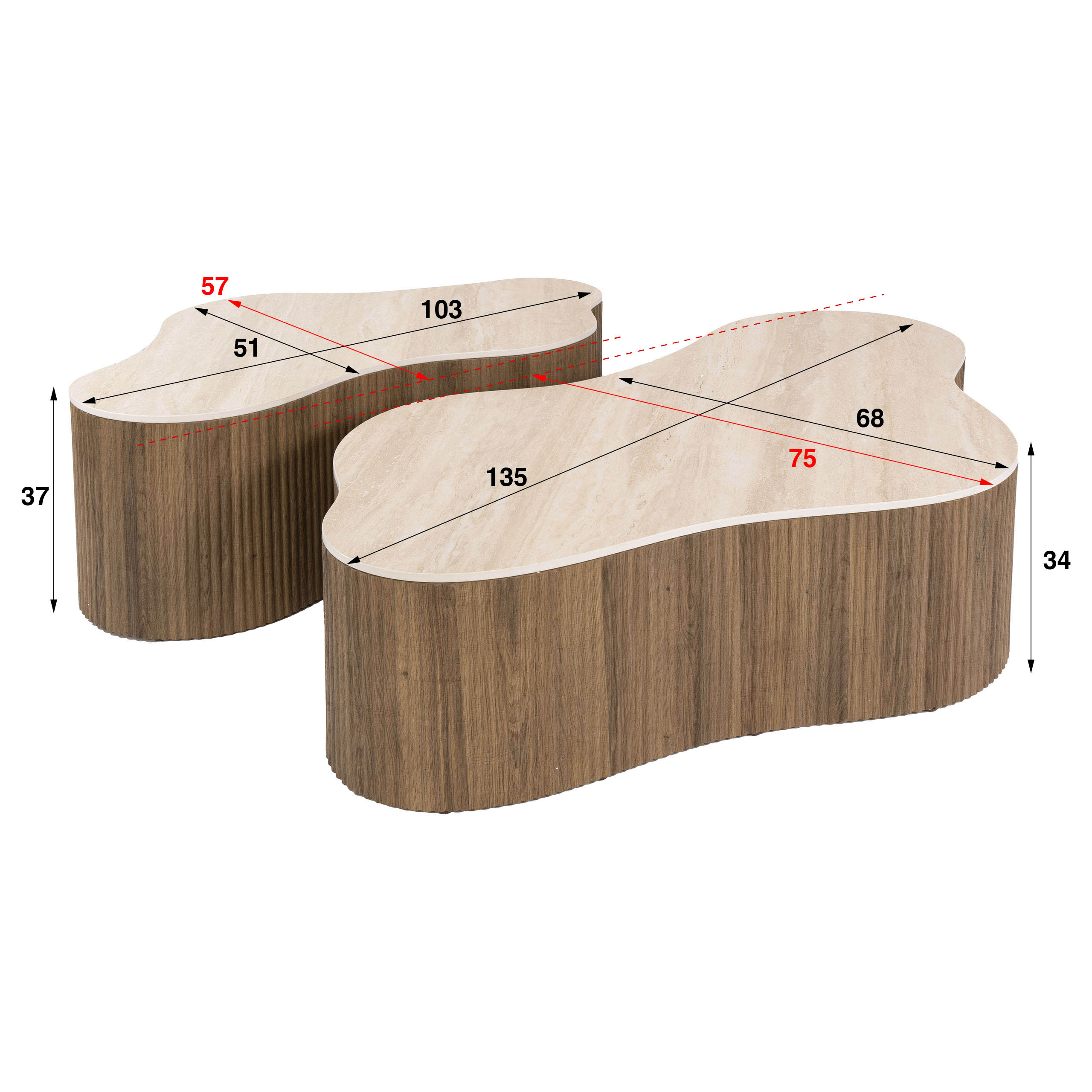 Salontafel Ceramo grande set van 2 / 3D keramiek travertin