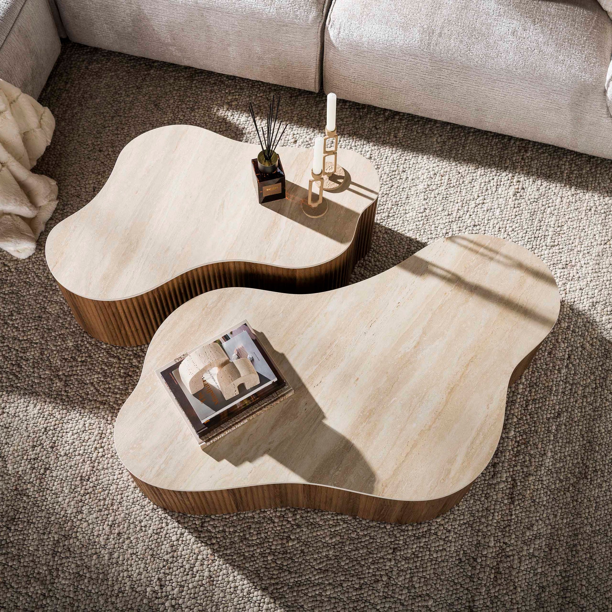 Salontafel Ceramo grande set van 2 / 3D keramiek travertin