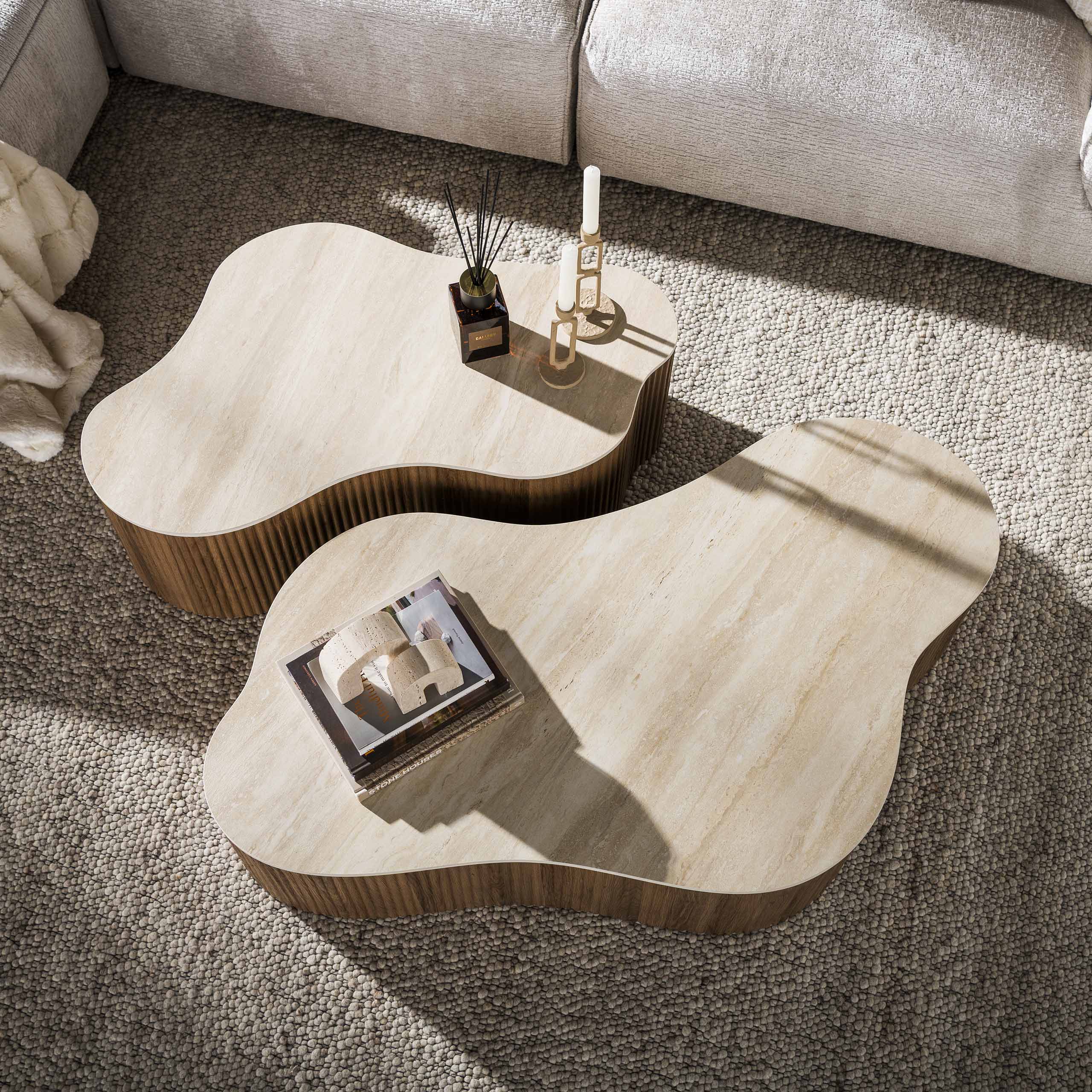 Salontafel Ceramo grande set van 2 / 3D keramiek travertin