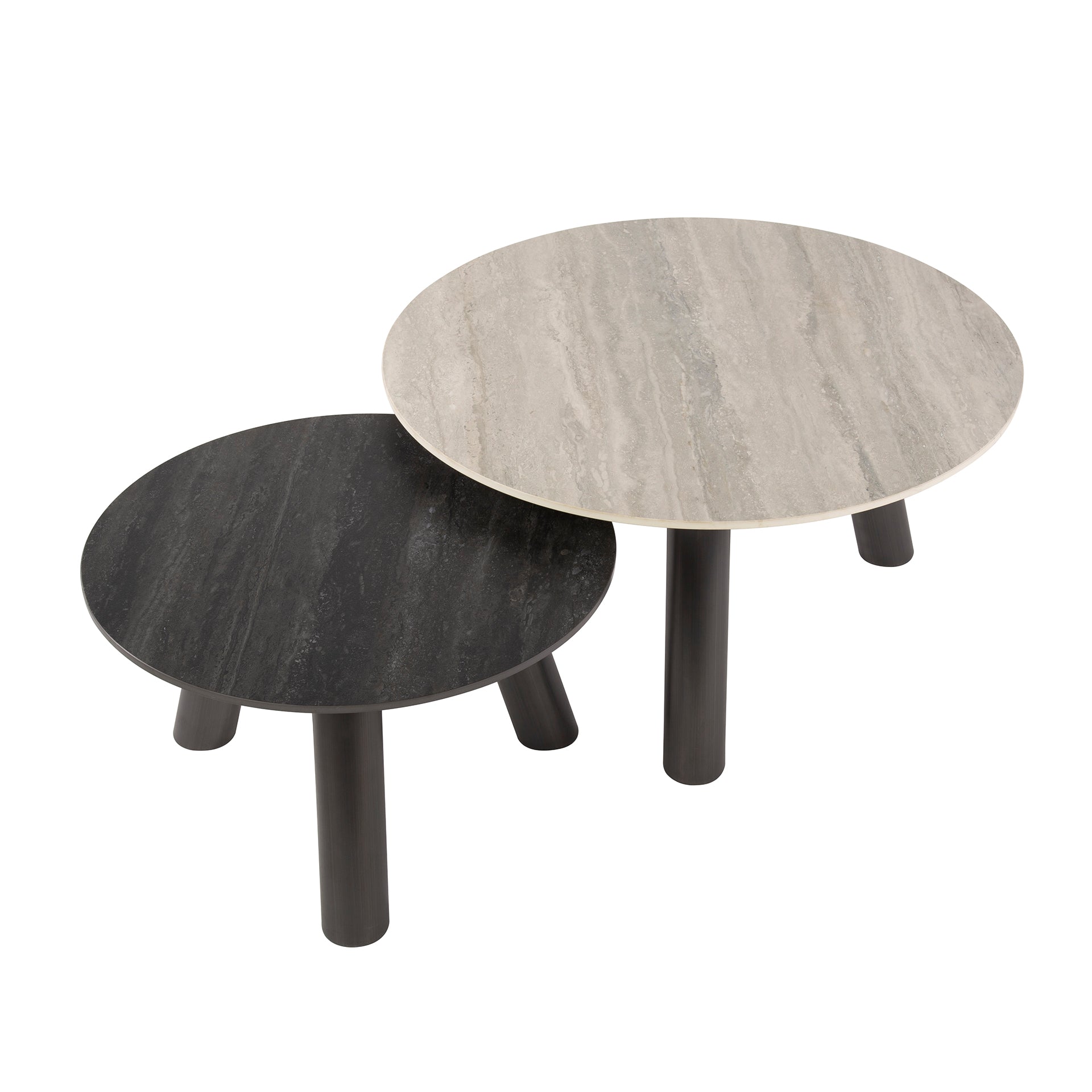Salontafel Twin Rond Set 2 Keramiek Travertin Zwart