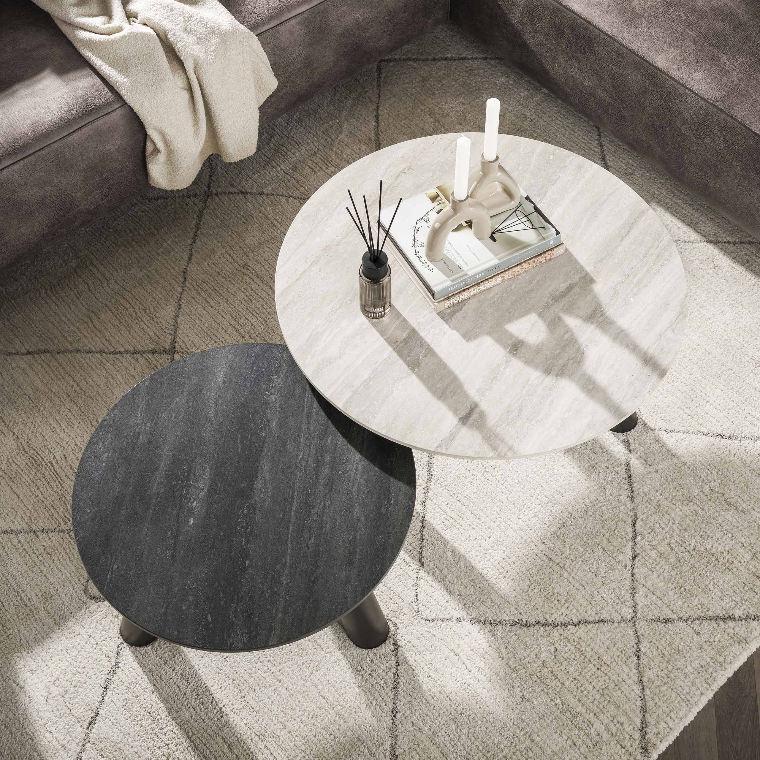 Salontafel Twin Rond Set 2 Keramiek Travertin Zwart