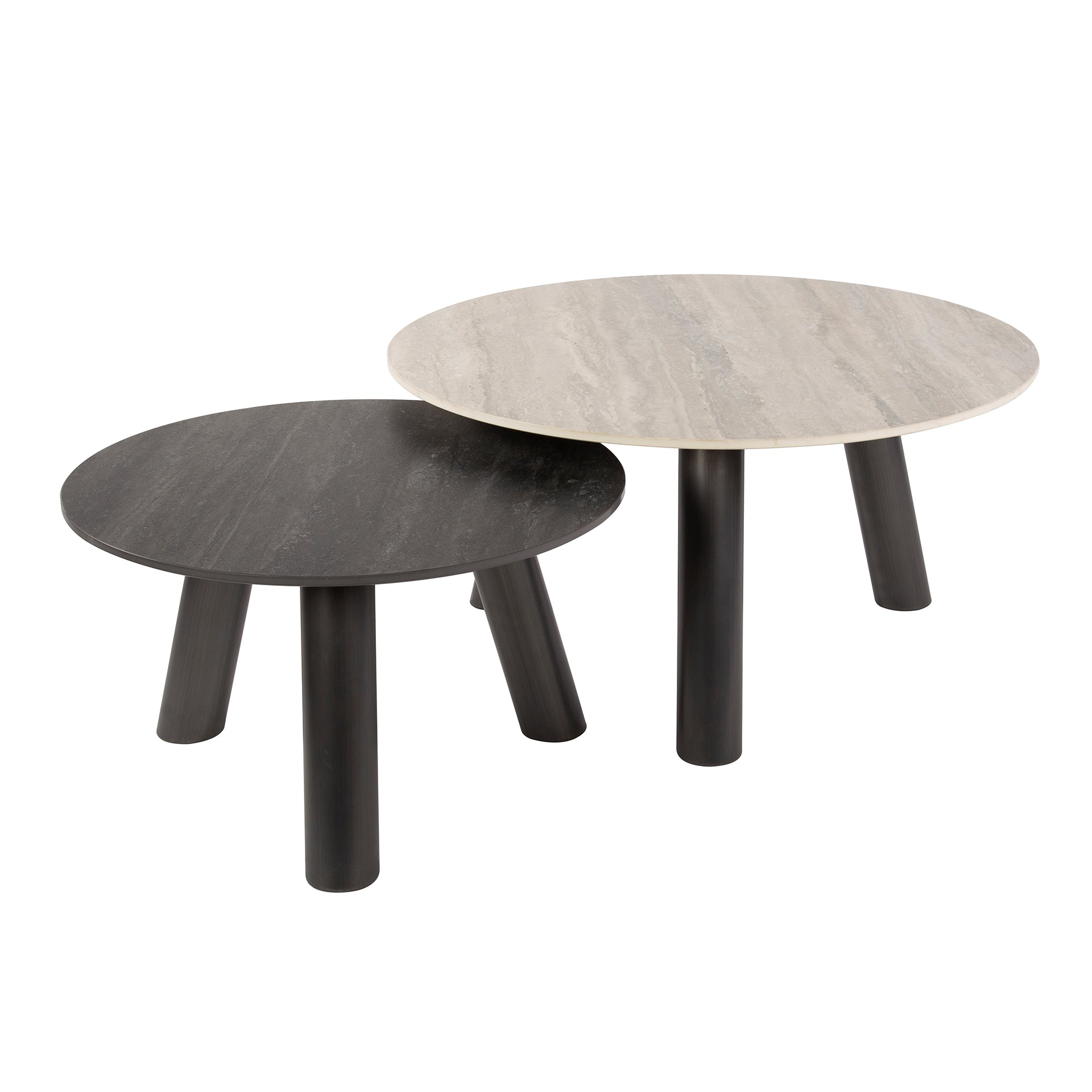 Salontafel Twin Rond Set 2 Keramiek Travertin Zwart
