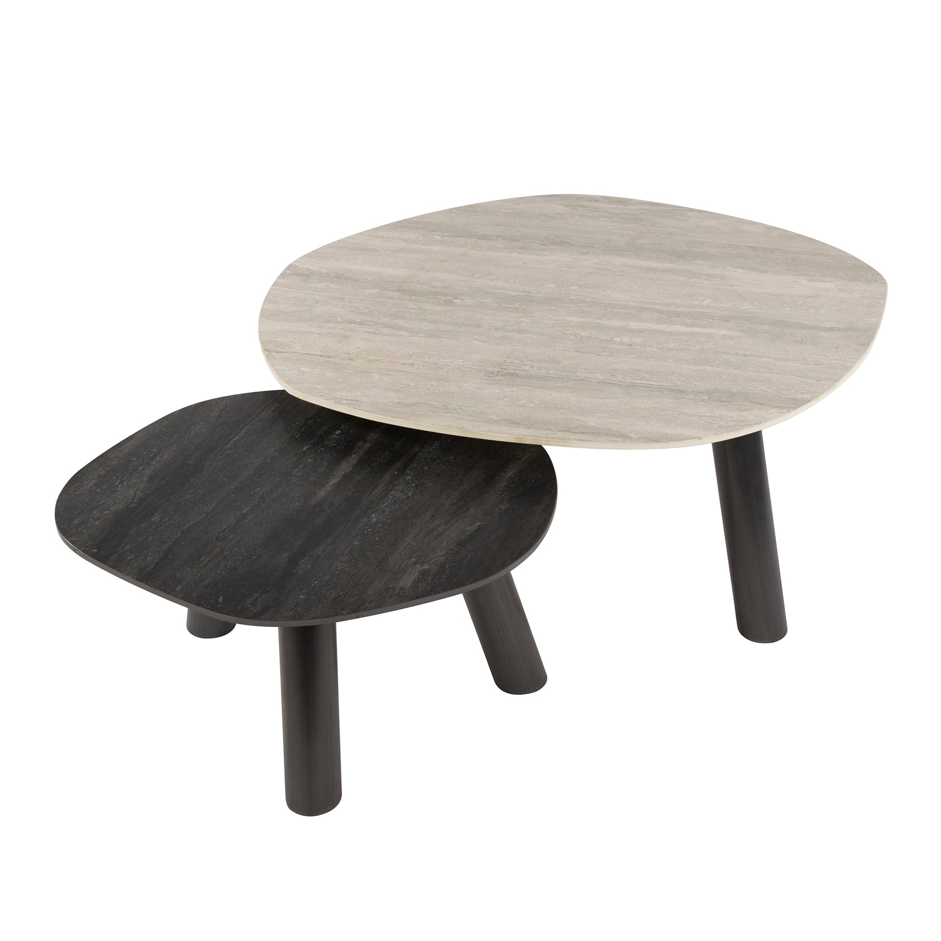 Salontafel Twin Log Set Van 2 3D Keramiek Travertin Zwart Grijs