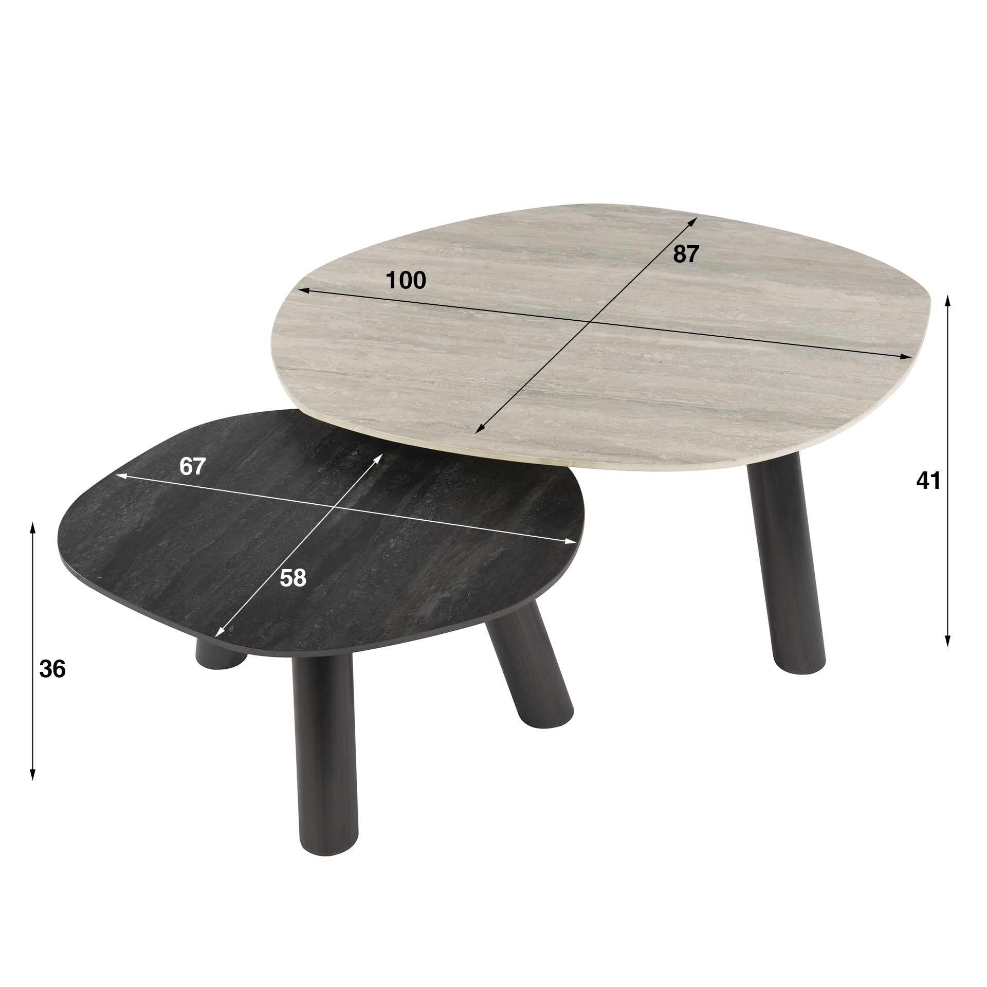 Salontafel Twin Log Set Van 2 3D Keramiek Travertin Zwart Grijs