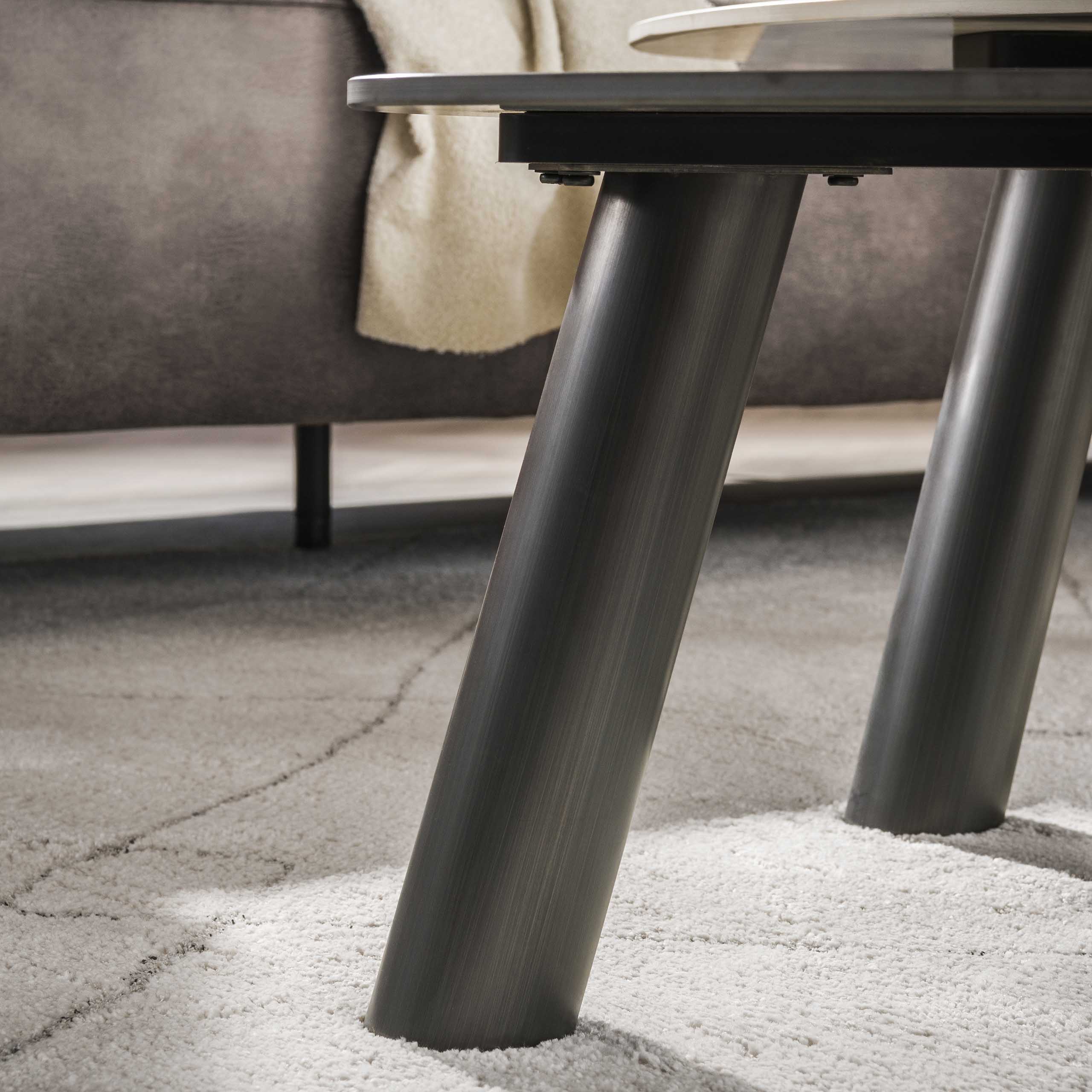 Salontafel Twin Log Set Van 2 3D Keramiek Travertin Zwart Grijs