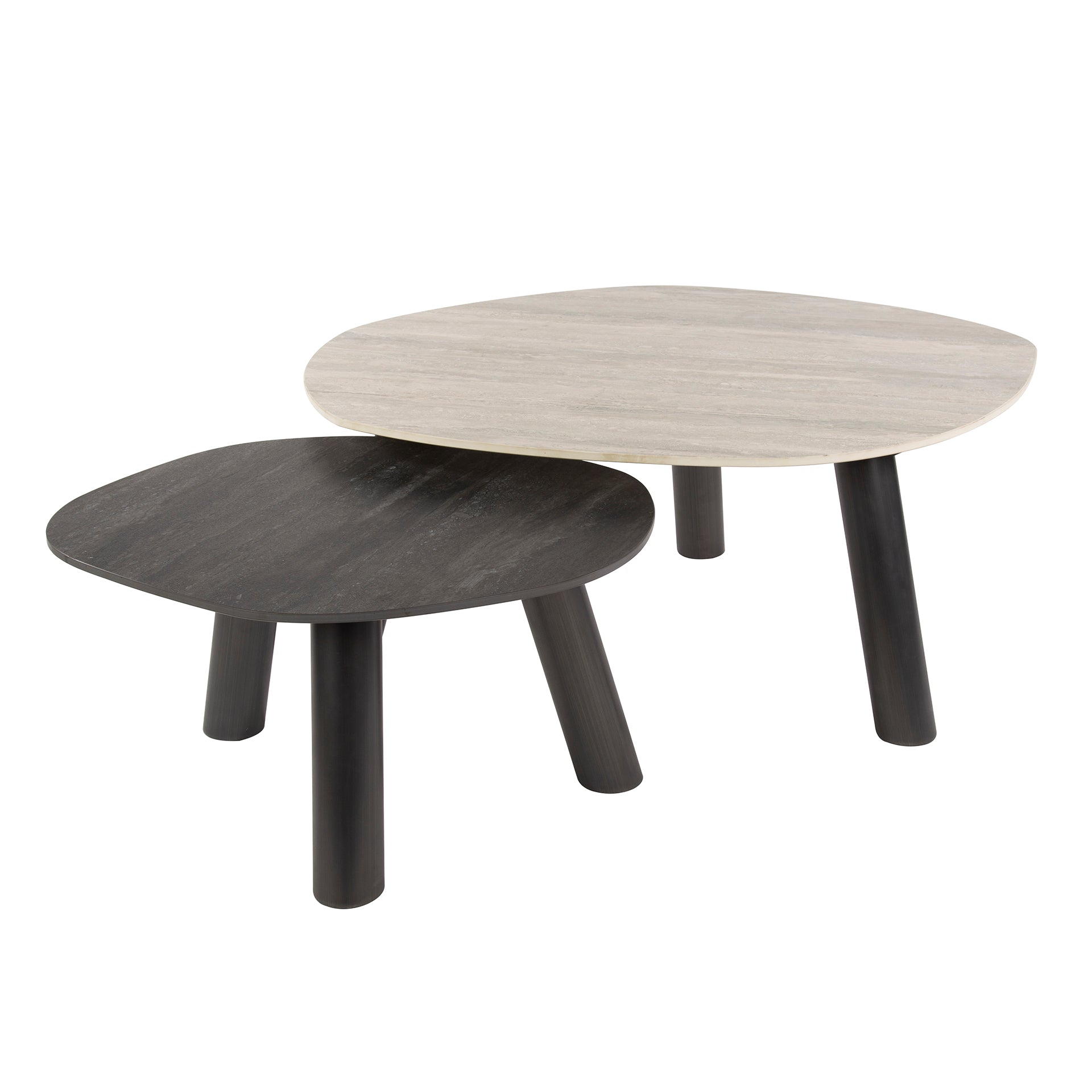 Salontafel Twin Log Set Van 2 3D Keramiek Travertin Zwart Grijs