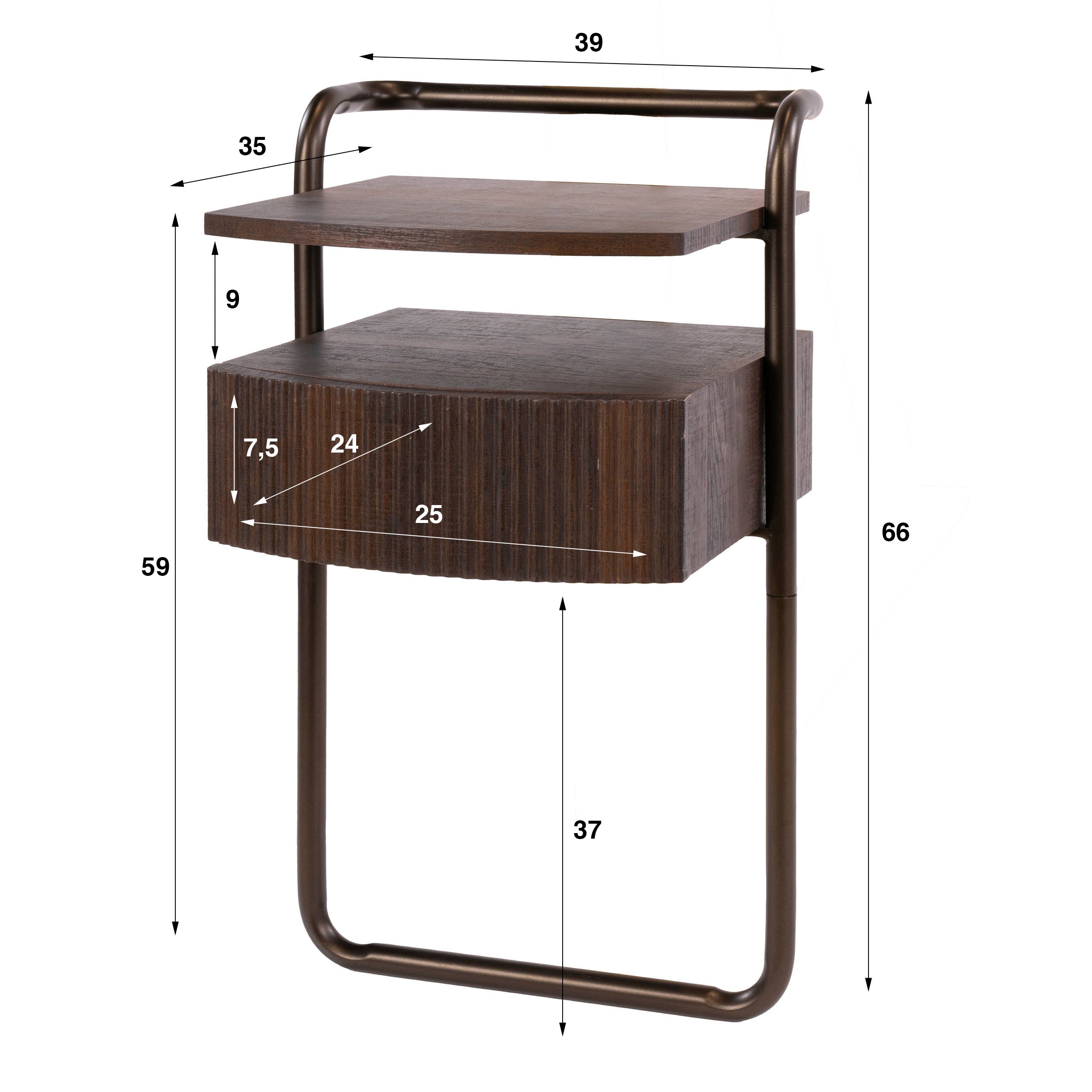 Nachtkastje Bend 1 lade / 3D eiken donkerbruin