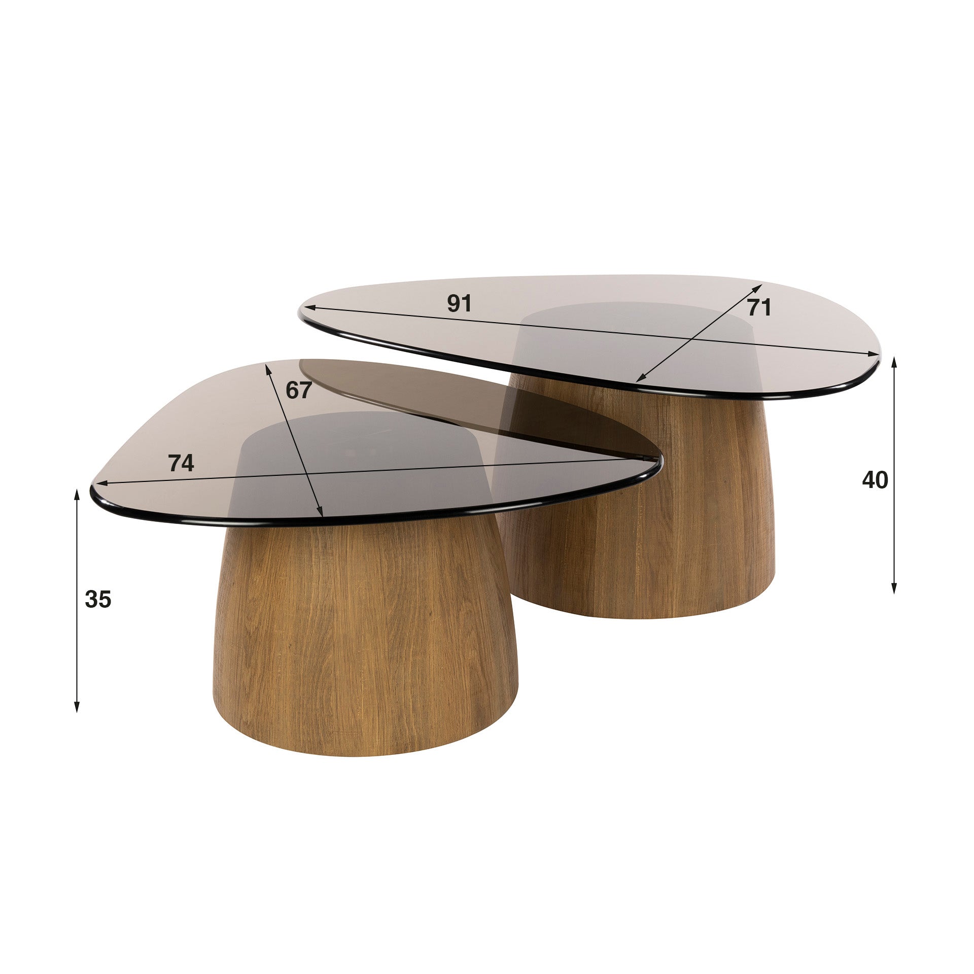 Salontafel Tinto Driehoekig Set Van 2 Brons Glas