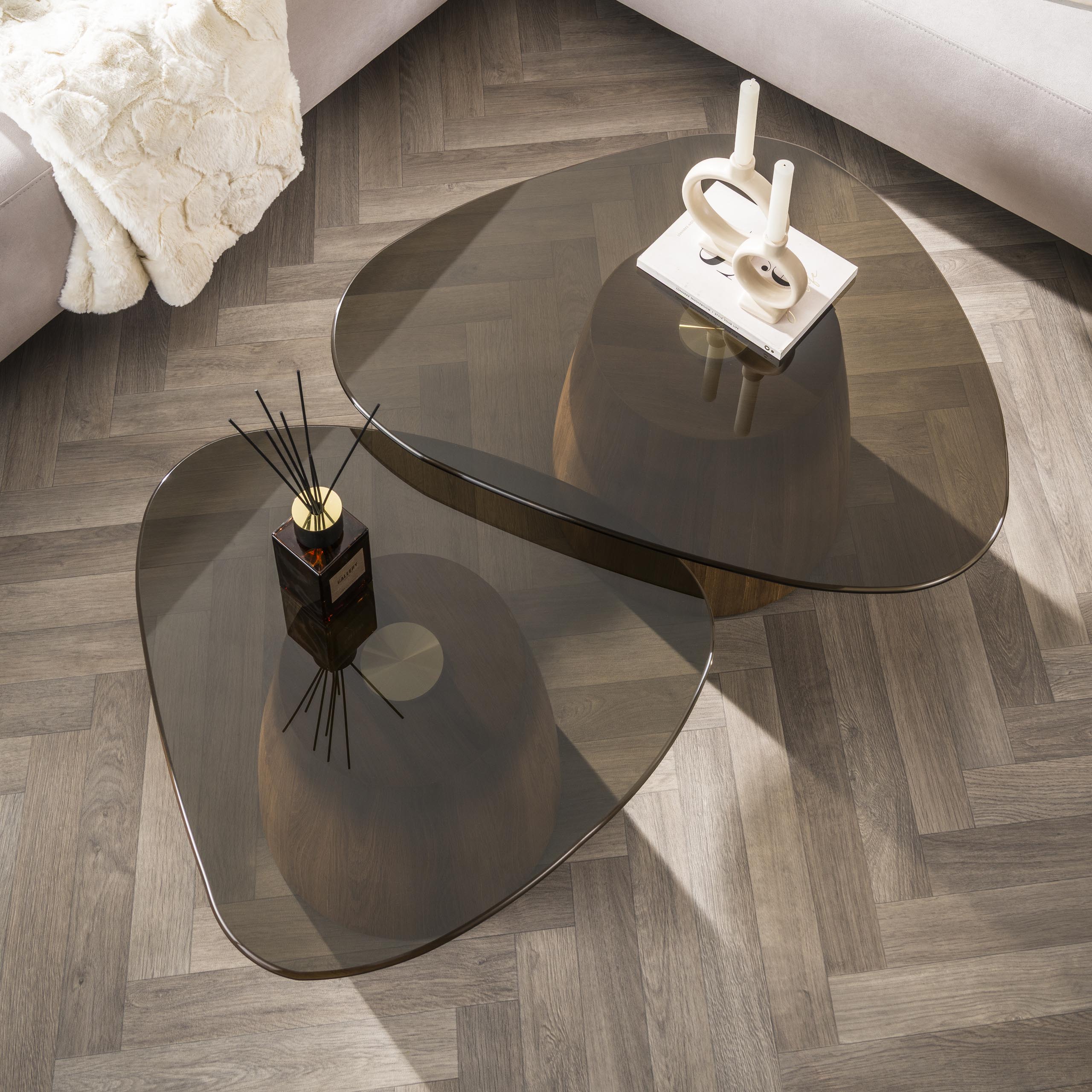 Salontafel Tinto Driehoekig Set Van 2 Brons Glas