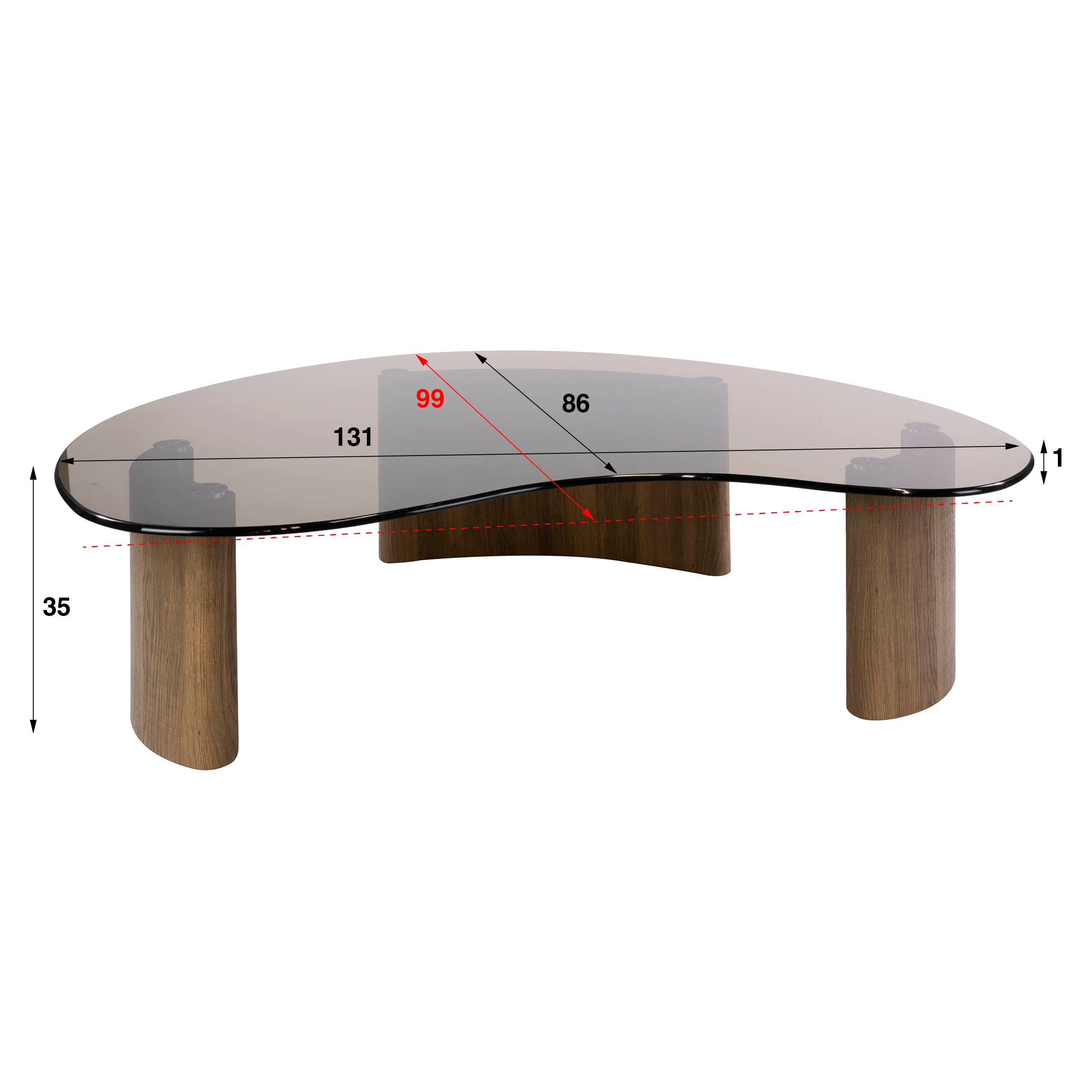 Salontafel Tinto organisch 130cm / Brons glas