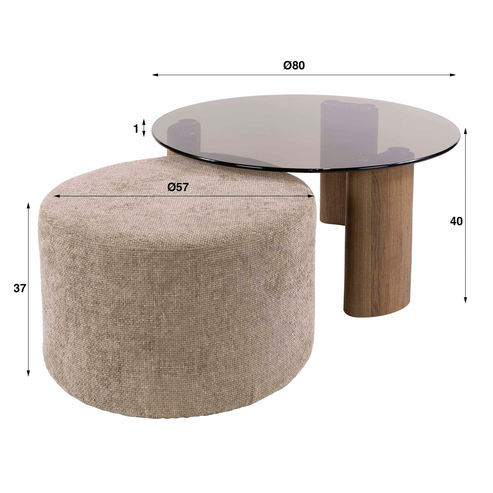 Salontafel Tinto pouf set van 2 / Brons glas