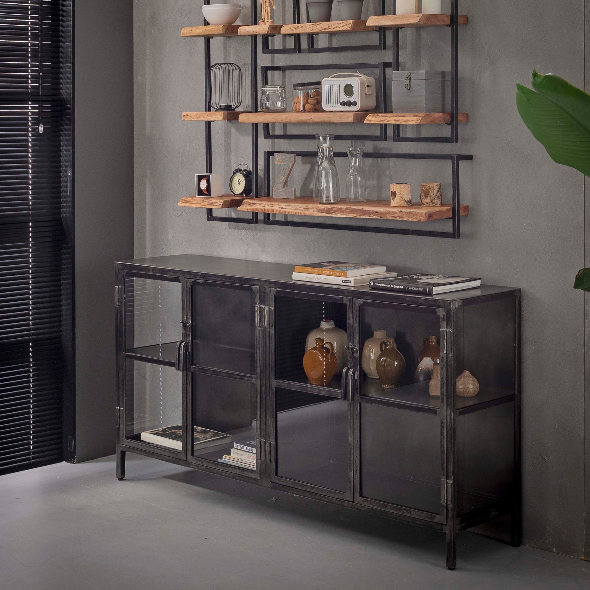 Dressoir Rift Metal 4 deuren / Gunmetal