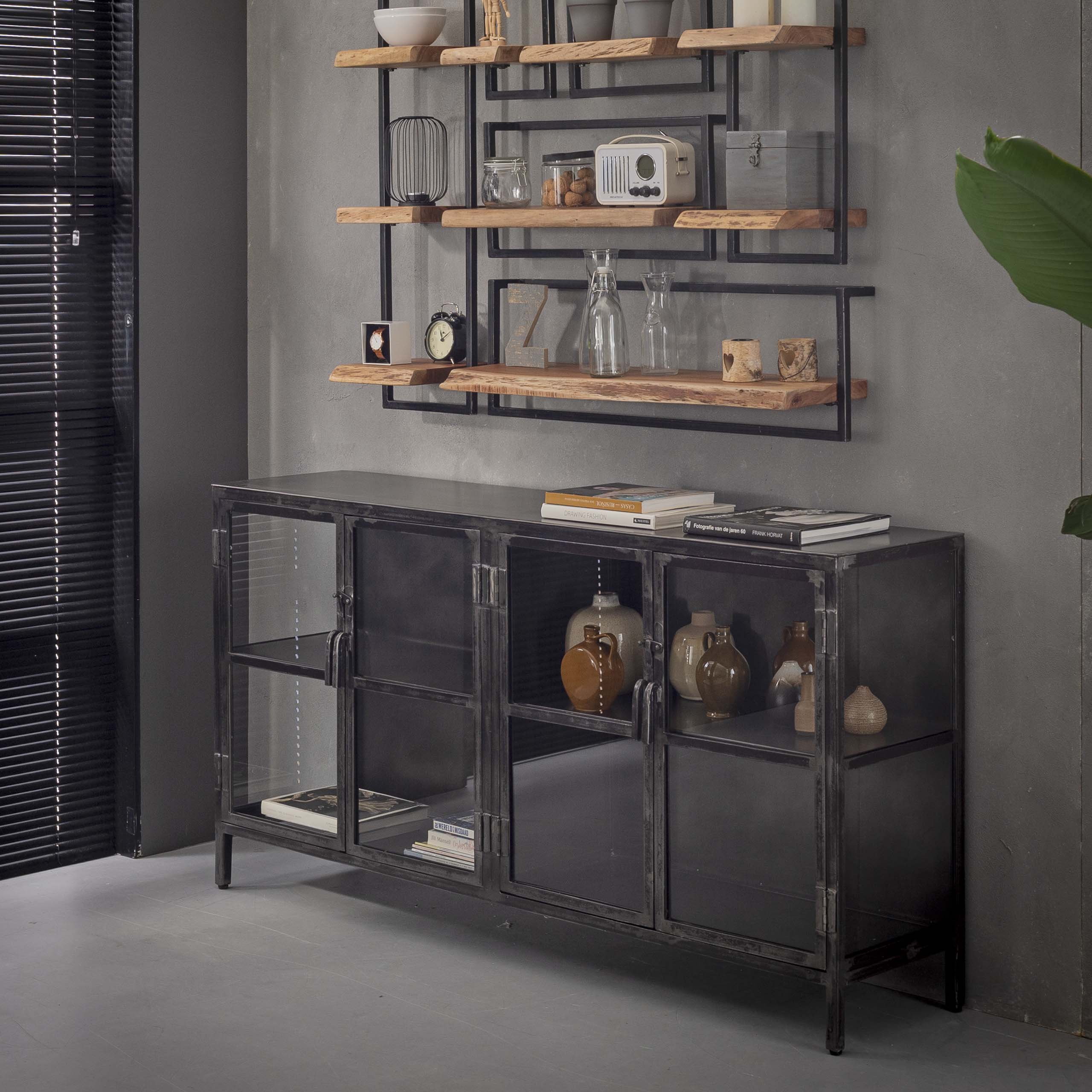 Dressoir Rift Metal 4 deuren / Gunmetal