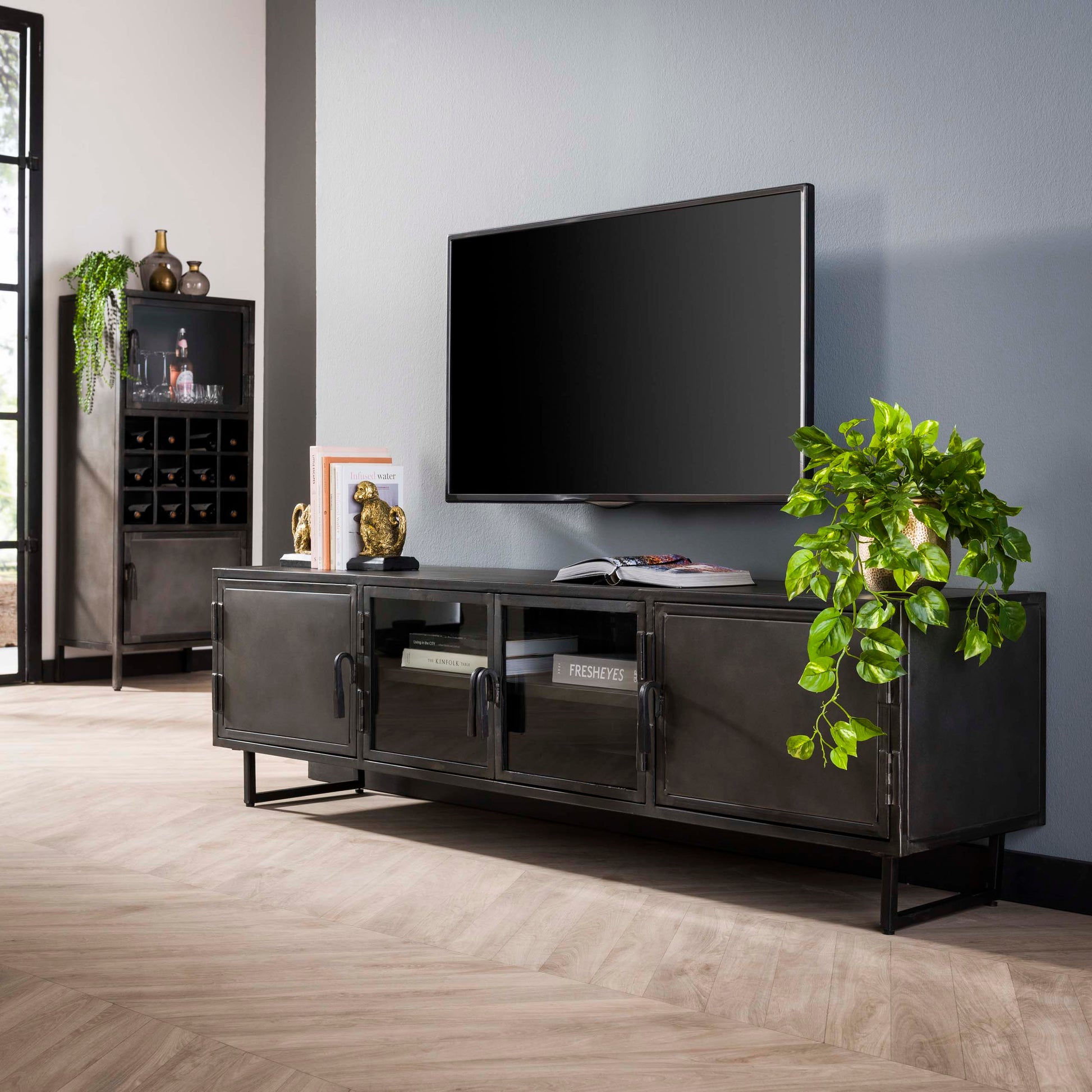TV-meubel Rift Metal 4 deuren / Gunmetal