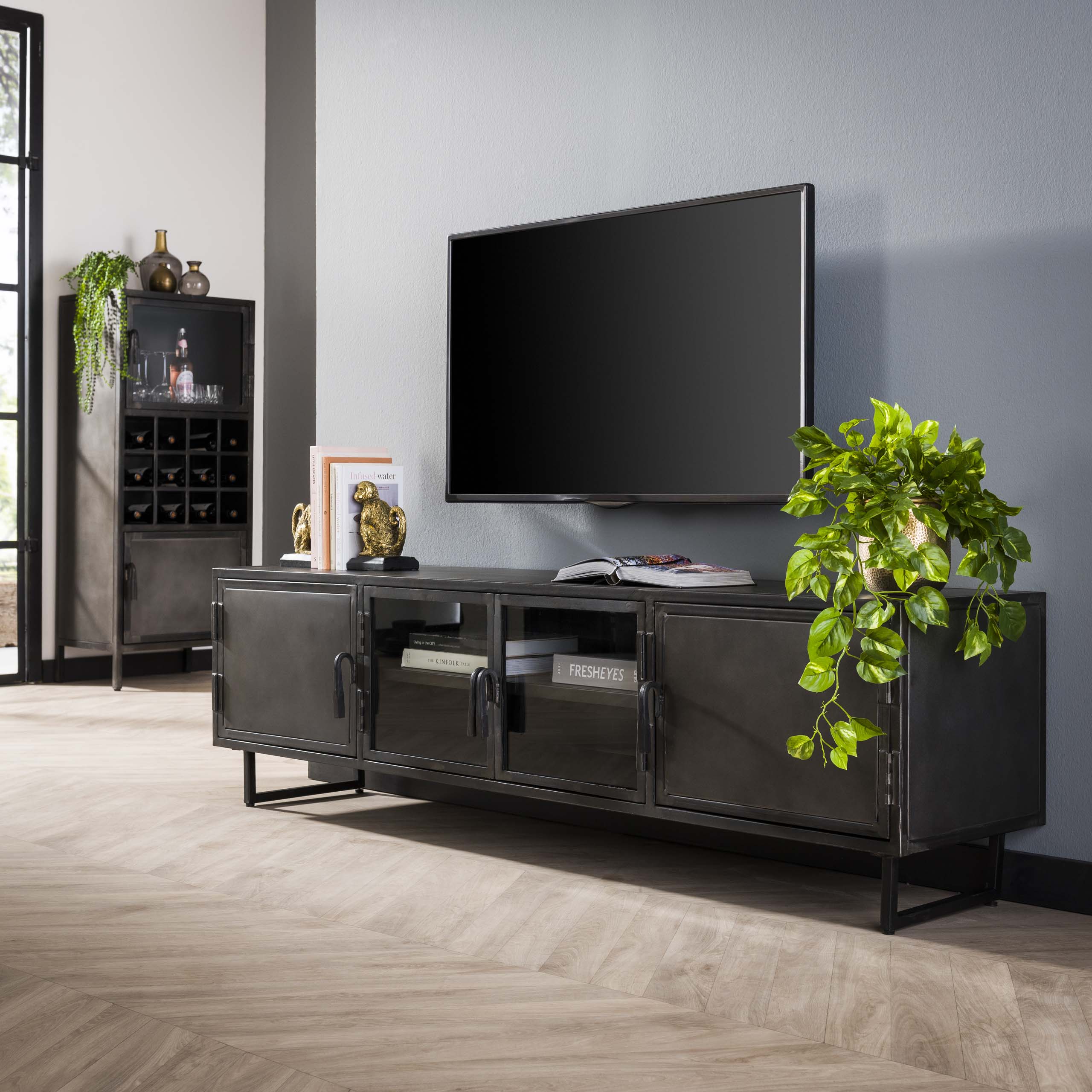 TV-meubel Rift Metal 4 deuren / Gunmetal