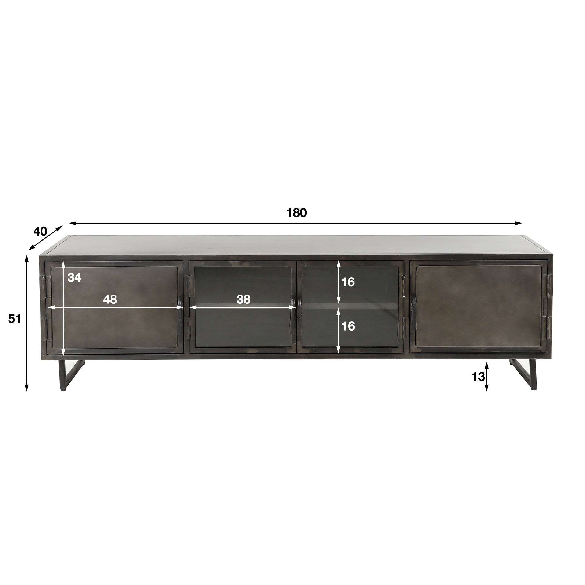 Tv Meubel Rift Metal 4 Deuren Gunmetal