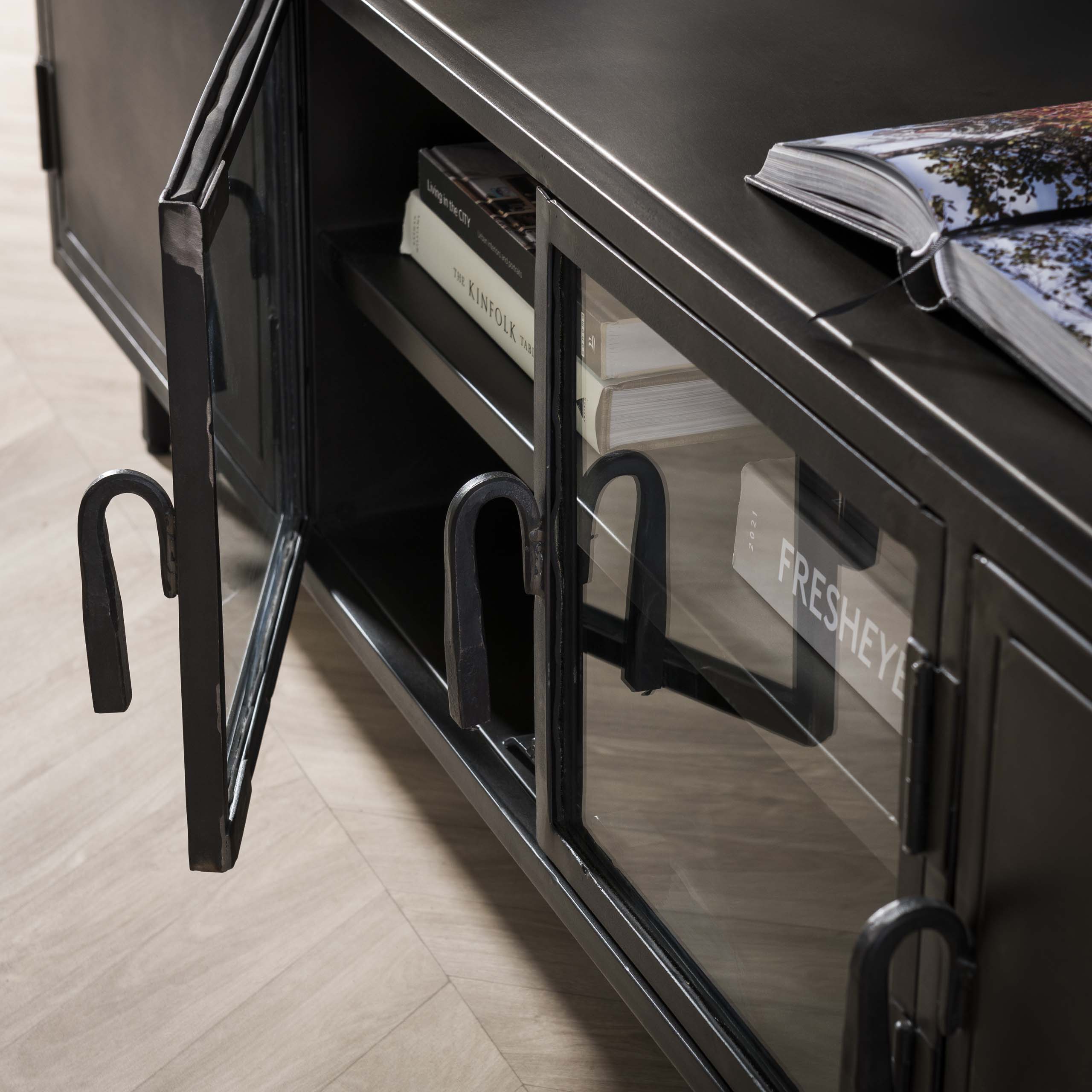 Tv Meubel Rift Metal 4 Deuren Gunmetal
