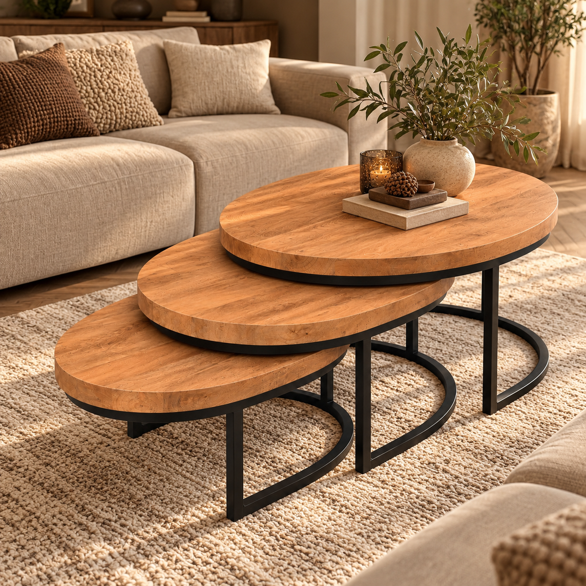 Salontafel set Brandon | 3-delig | Ovaal Mangohout met Metaal