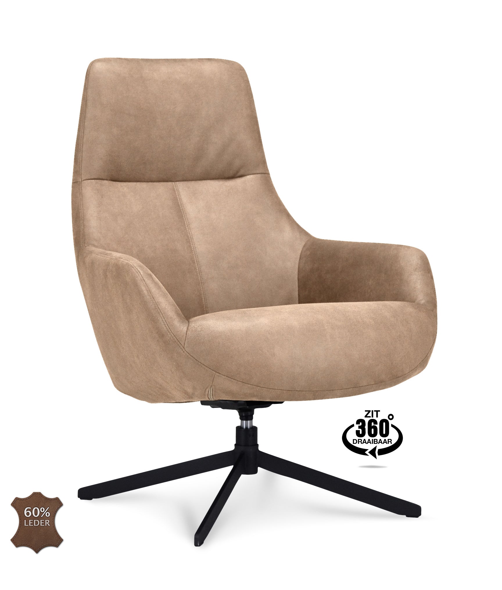 Fauteuil Vancouver Microleder Bull Liver Poot Zwart 360° Draaibaar