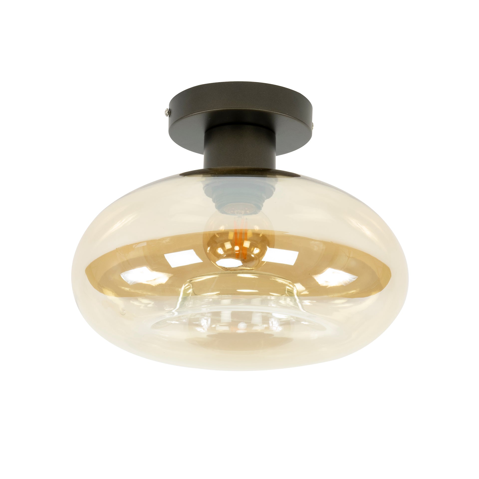 Plafondlamp Soll 1 Lichts Amber Glas