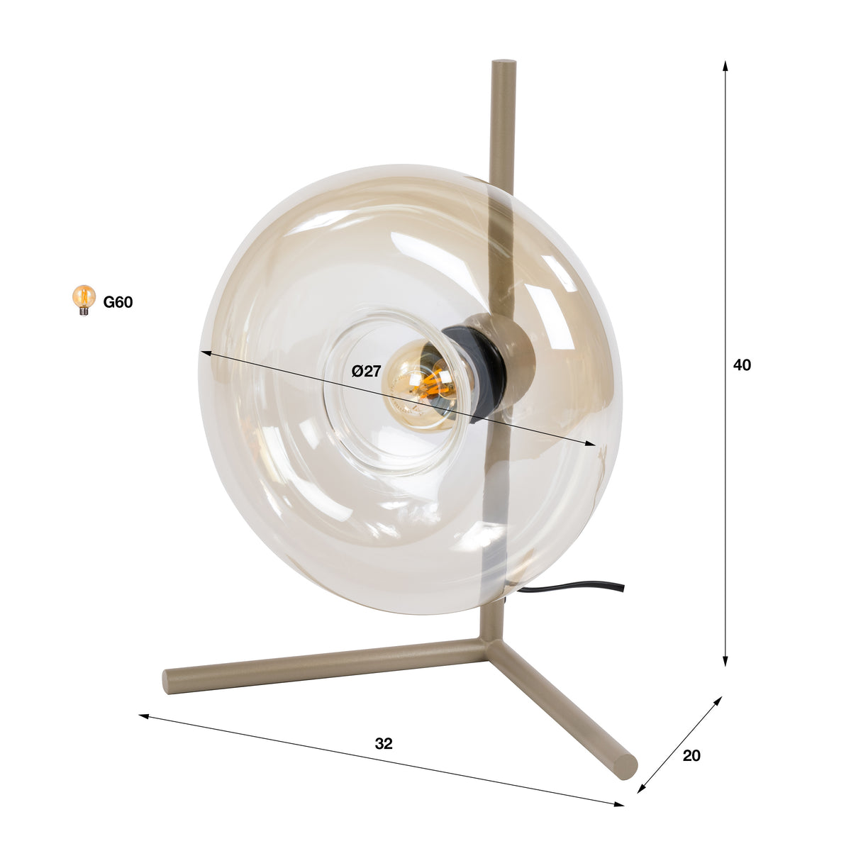 Tafellamp Soll 1-lichts / Beige
