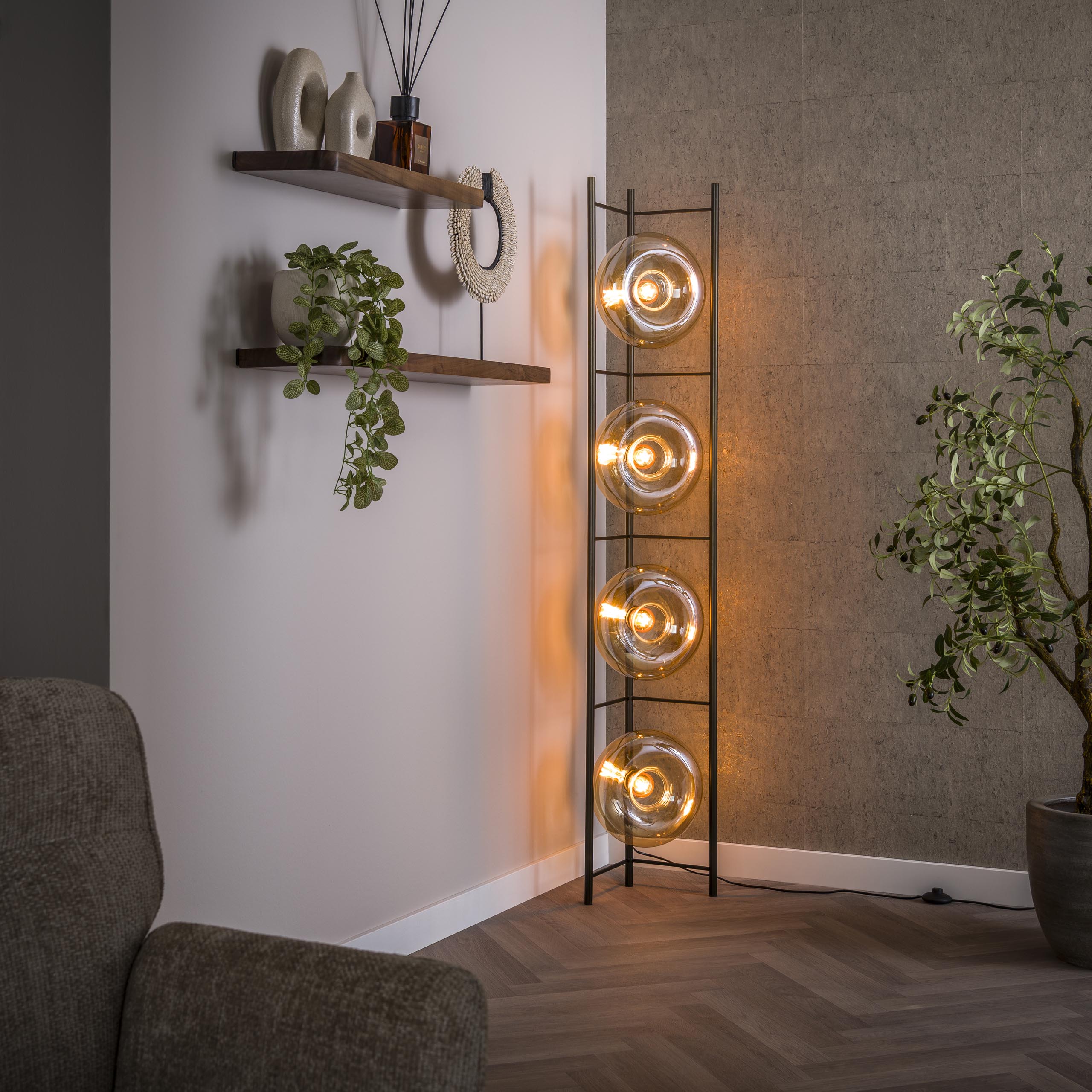 Vloerlamp Soll 4-lichts / Amber glas
