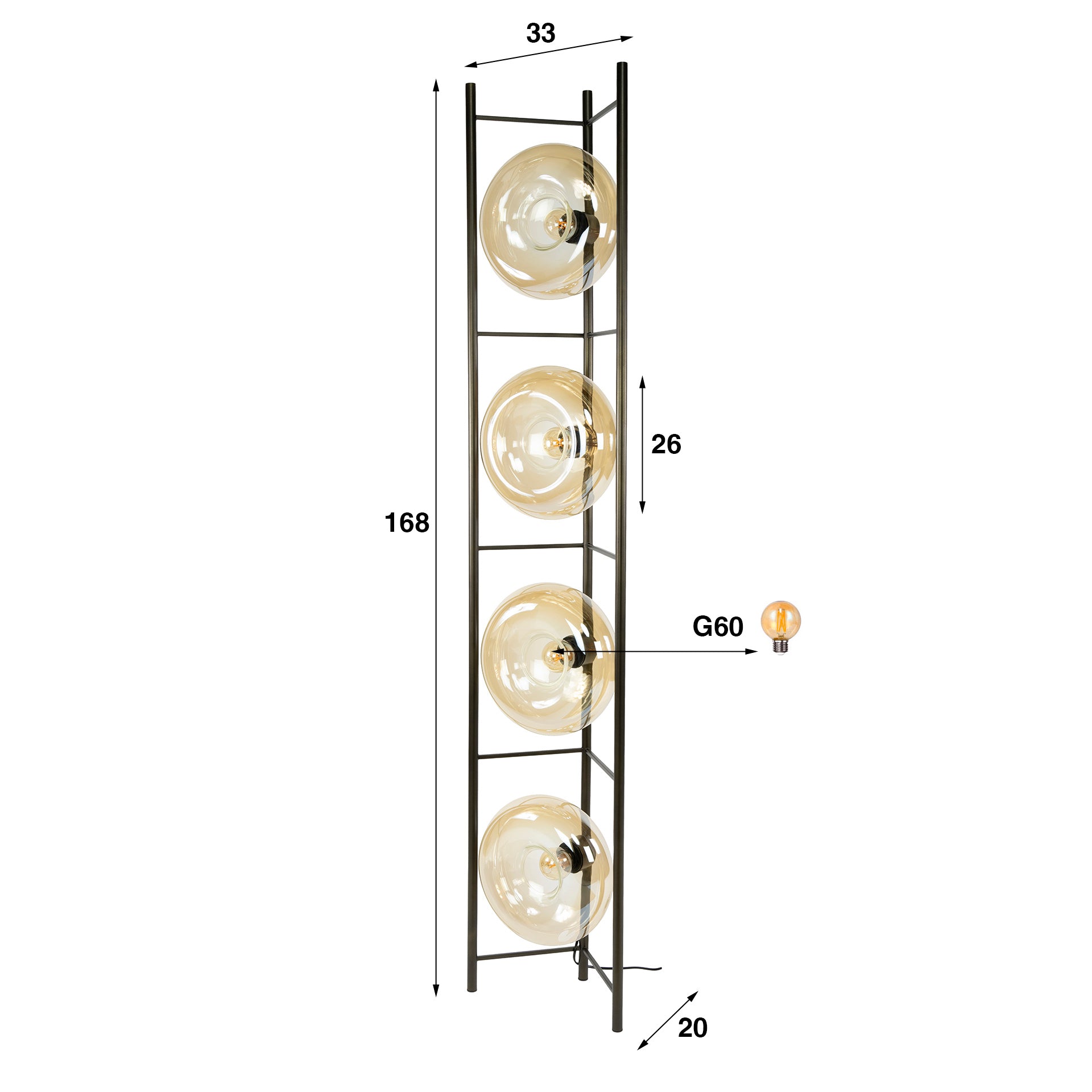 Vloerlamp Soll 4 Lichts Amber Glas