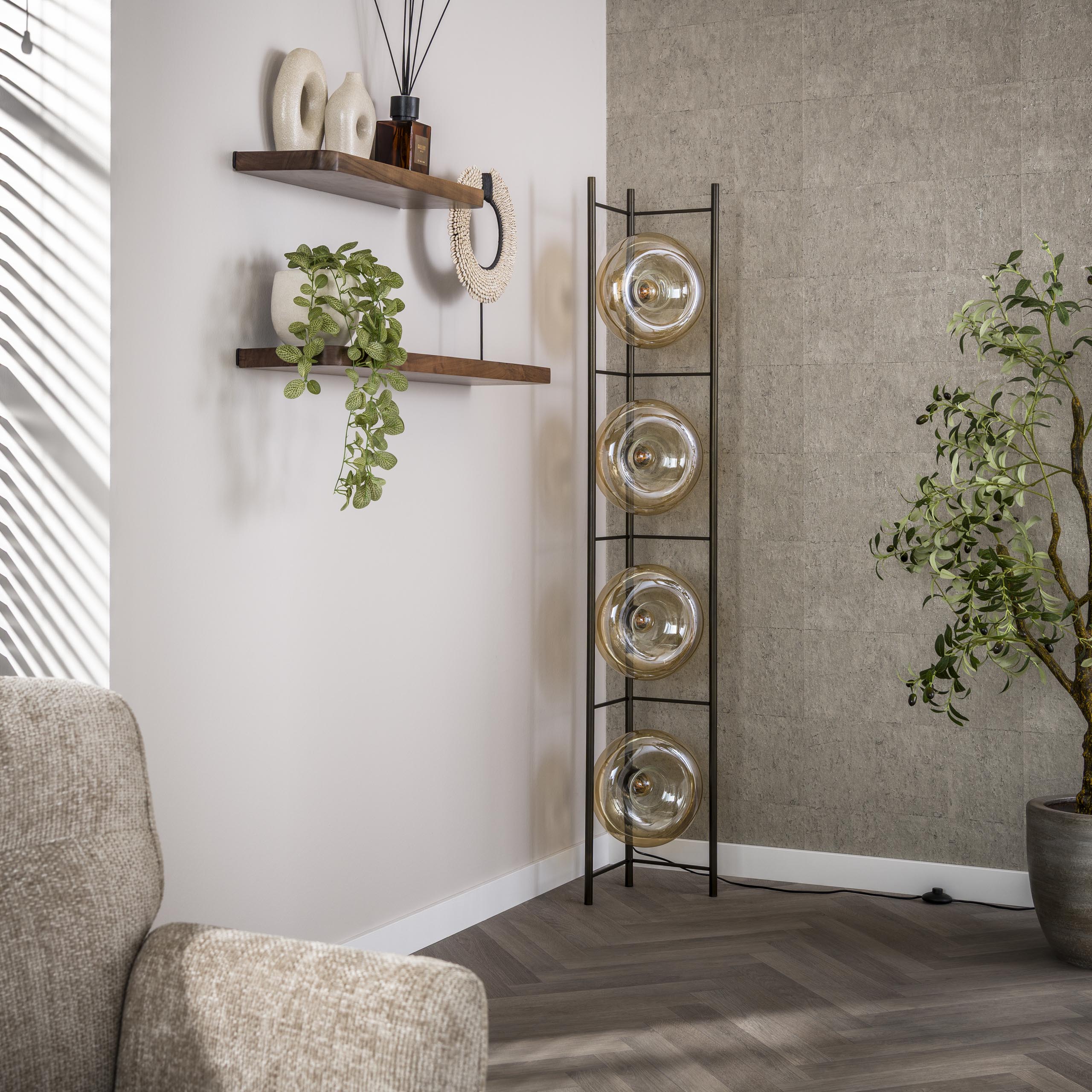 Vloerlamp Soll 4 Lichts Amber Glas