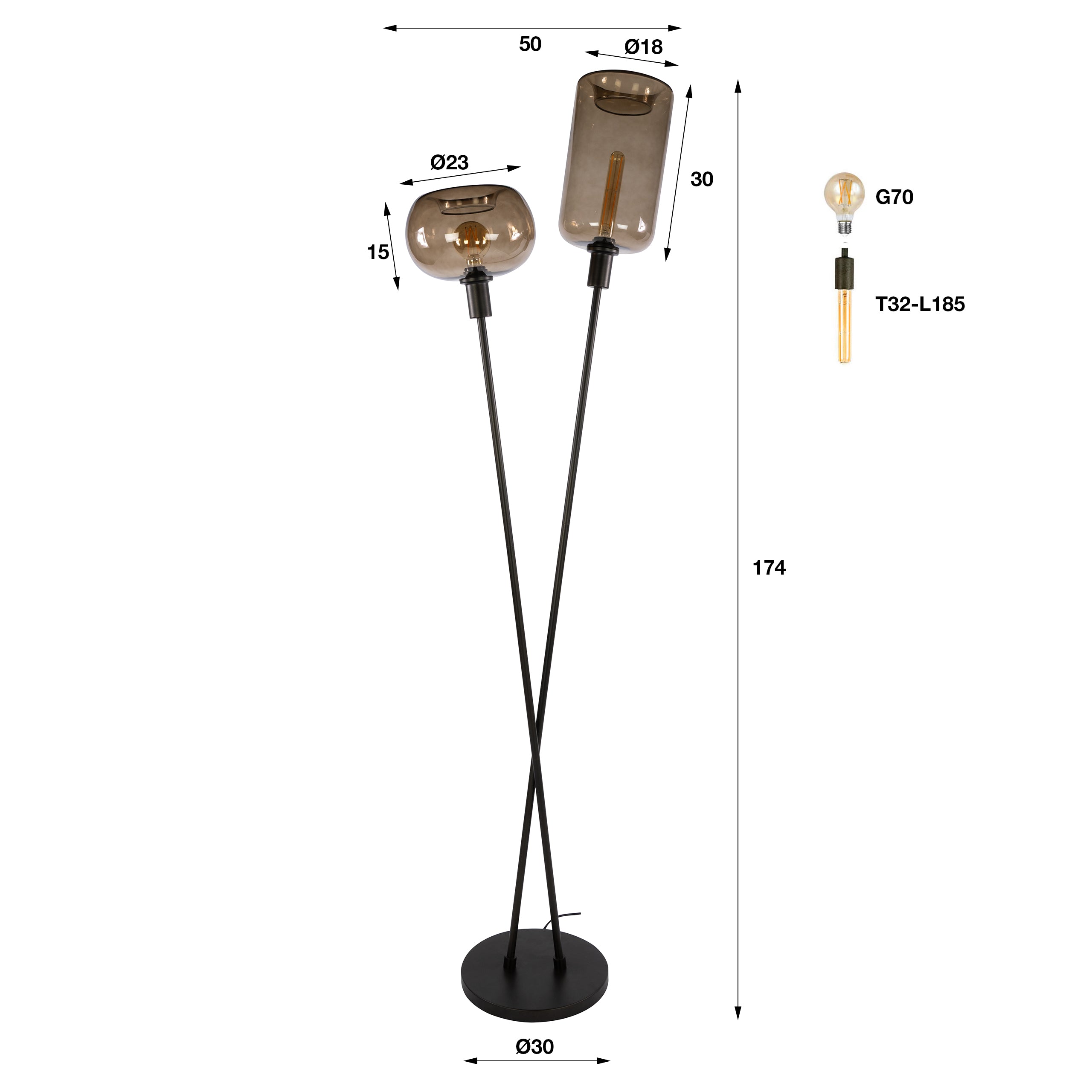 Vloerlamp Serene 2-lichts / Sienna bruin
