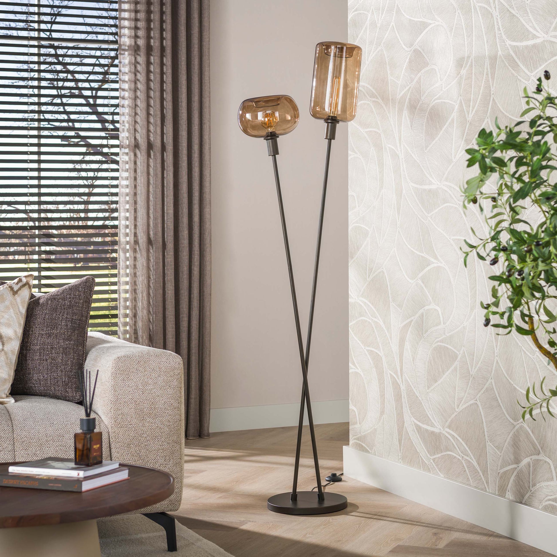 Vloerlamp Serene 2-lichts / Sienna bruin