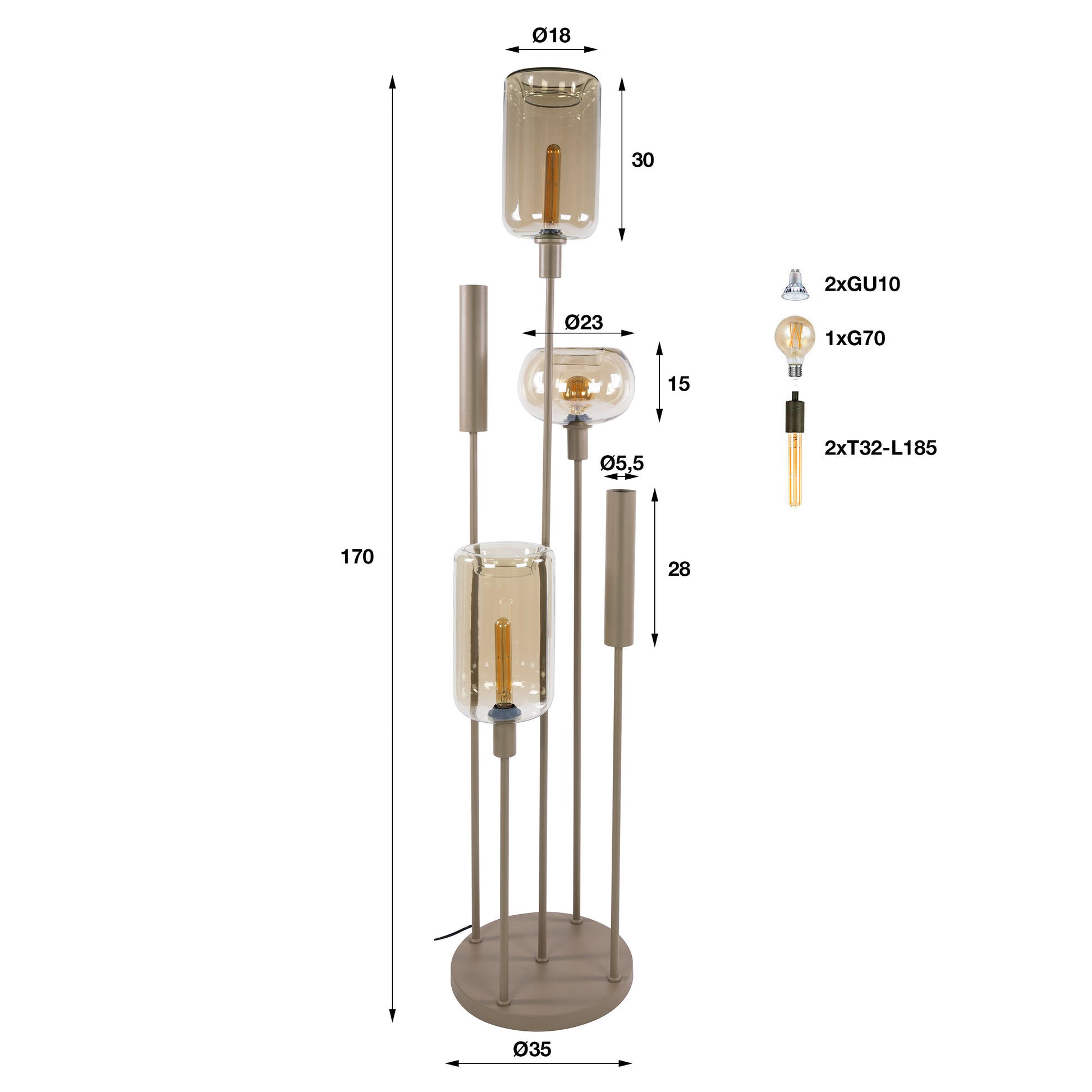 Vloerlamp Serene switch getrapt 2+3-lichts / Beige