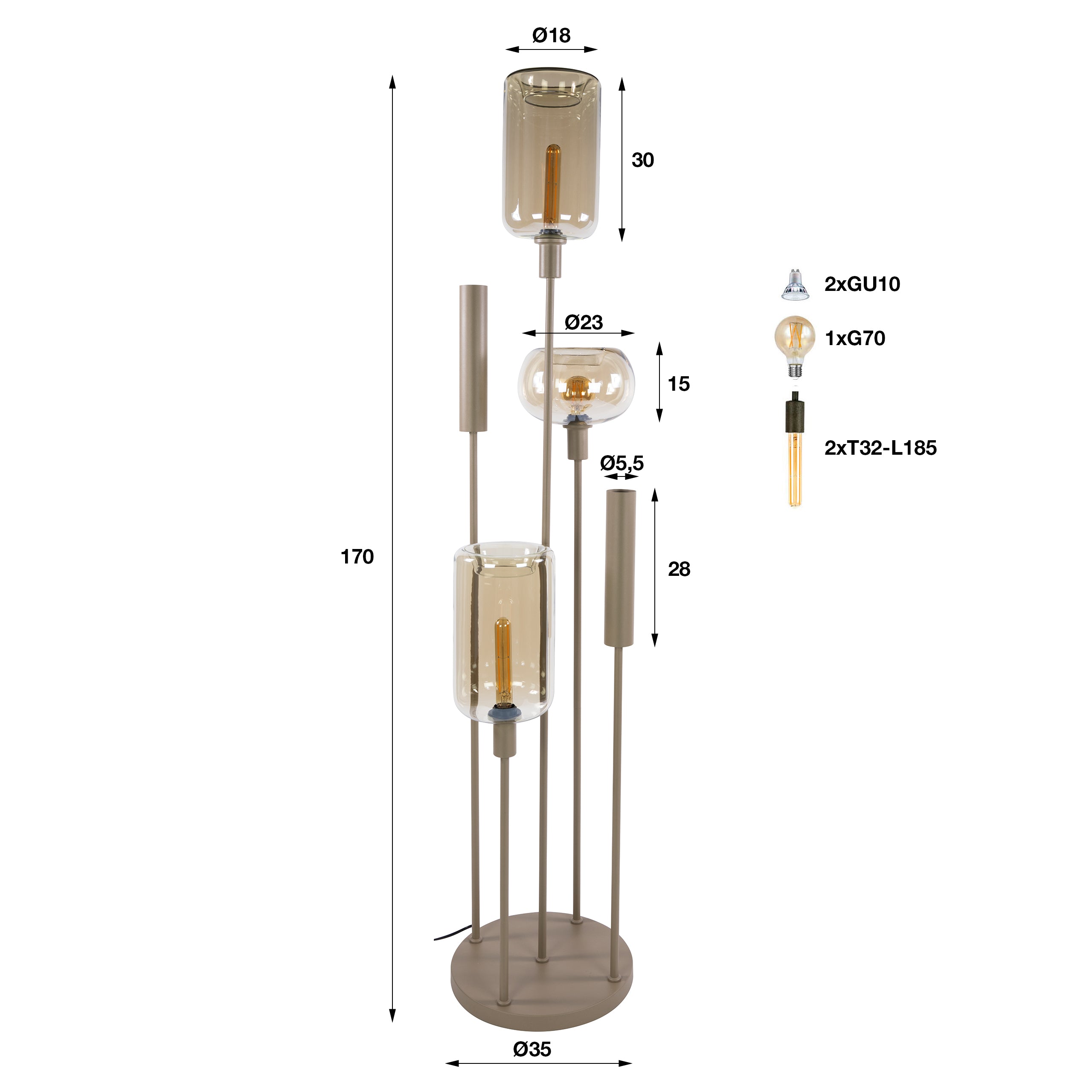 Vloerlamp Serene switch getrapt 2+3-lichts / Beige