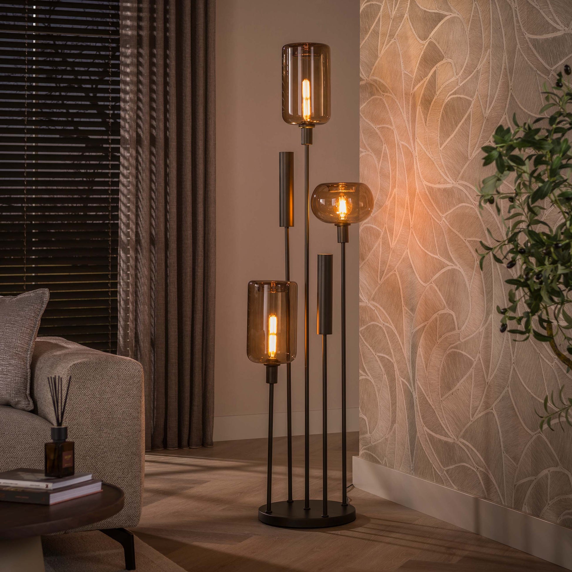 Vloerlamp Serene switch getrapt 2+3-lichts / Sienna bruin