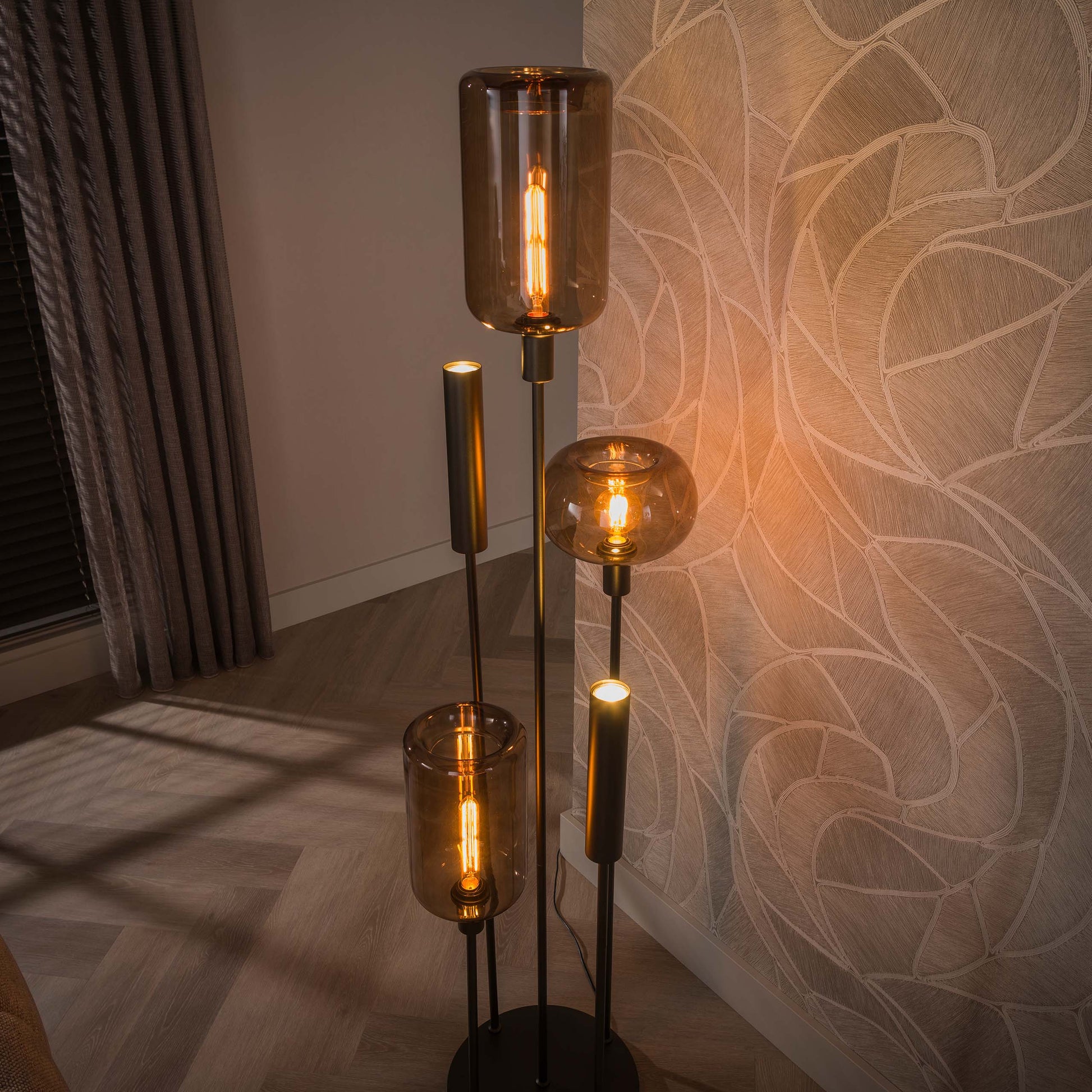Vloerlamp Serene switch getrapt 2+3-lichts / Sienna bruin