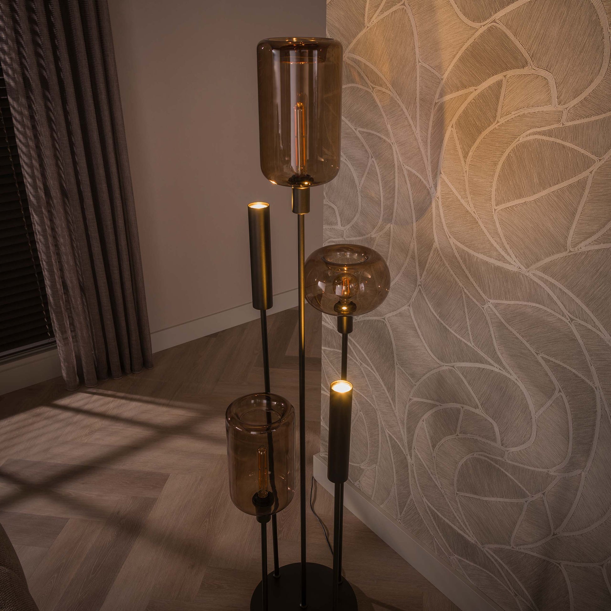 Vloerlamp Serene switch getrapt 2+3-lichts / Sienna bruin